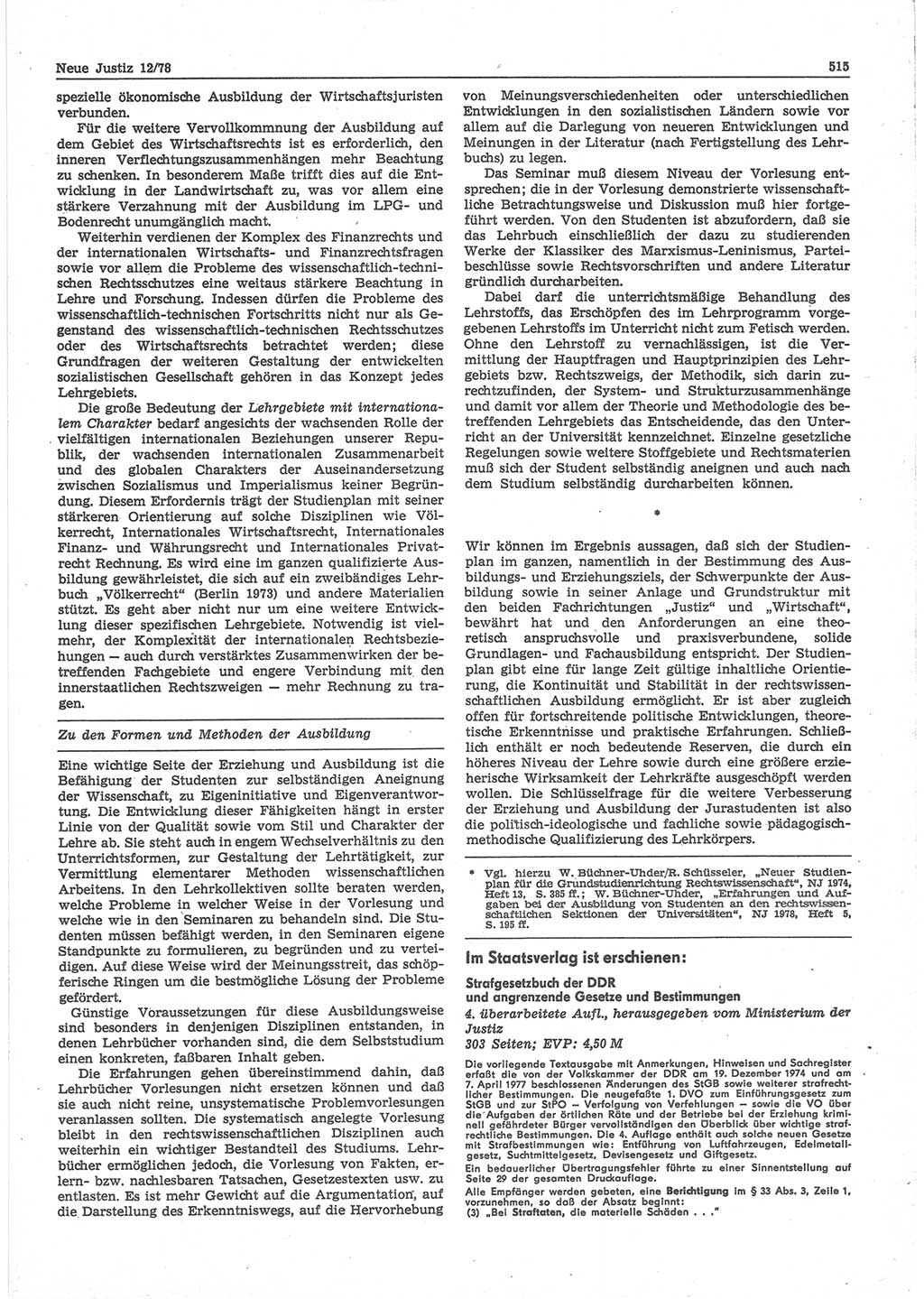 Neue Justiz (NJ), Zeitschrift für sozialistisches Recht und Gesetzlichkeit [Deutsche Demokratische Republik (DDR)], 32. Jahrgang 1978, Seite 515 (NJ DDR 1978, S. 515)