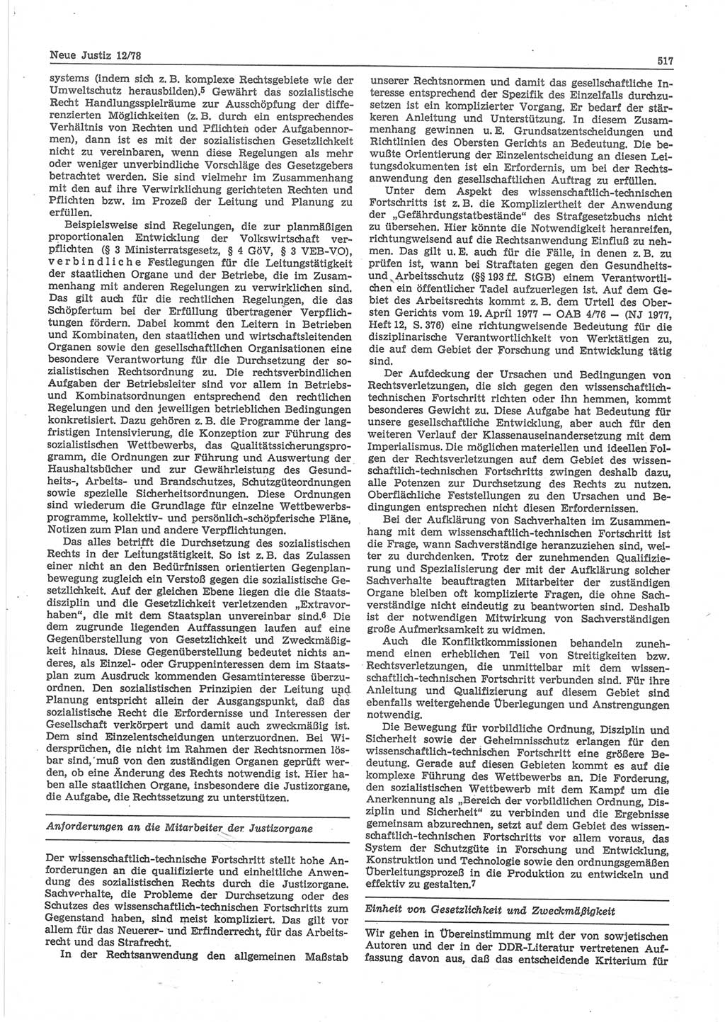 Neue Justiz (NJ), Zeitschrift für sozialistisches Recht und Gesetzlichkeit [Deutsche Demokratische Republik (DDR)], 32. Jahrgang 1978, Seite 517 (NJ DDR 1978, S. 517)