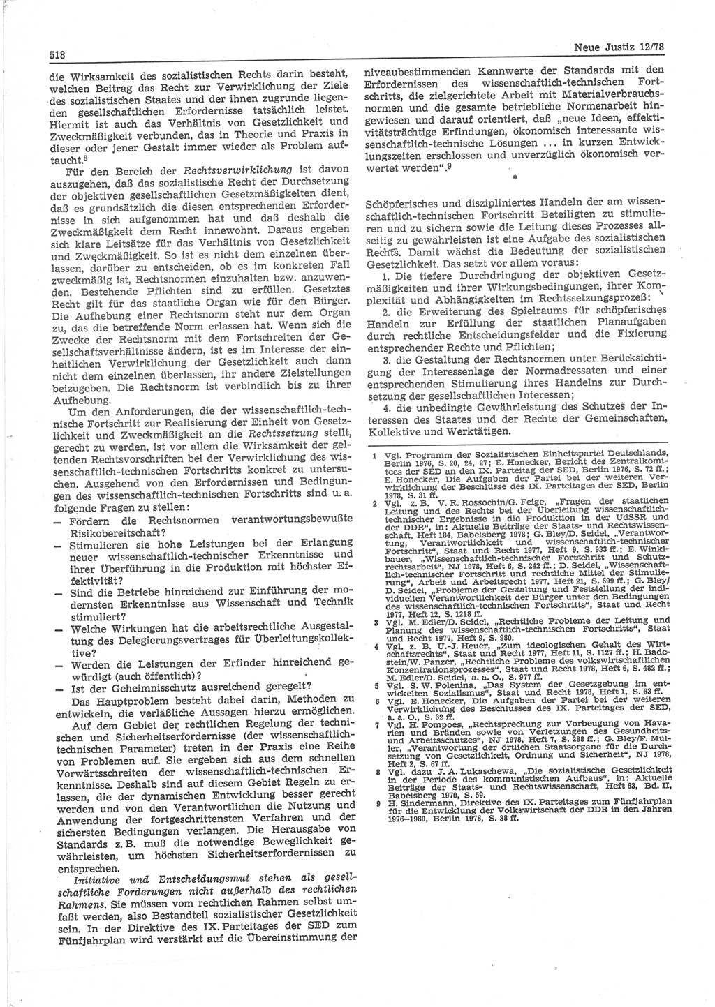 Neue Justiz (NJ), Zeitschrift für sozialistisches Recht und Gesetzlichkeit [Deutsche Demokratische Republik (DDR)], 32. Jahrgang 1978, Seite 518 (NJ DDR 1978, S. 518)