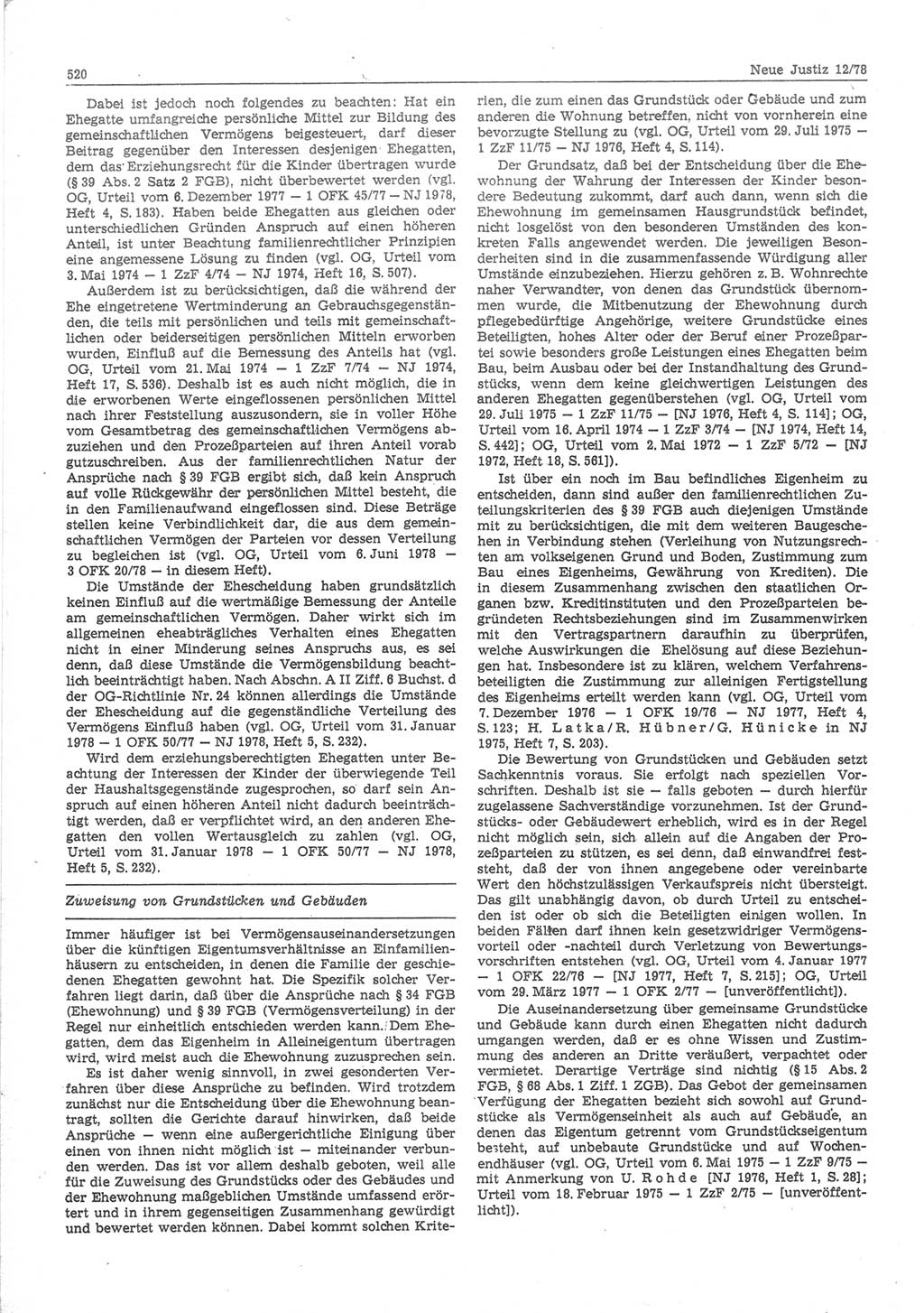 Neue Justiz (NJ), Zeitschrift für sozialistisches Recht und Gesetzlichkeit [Deutsche Demokratische Republik (DDR)], 32. Jahrgang 1978, Seite 520 (NJ DDR 1978, S. 520)