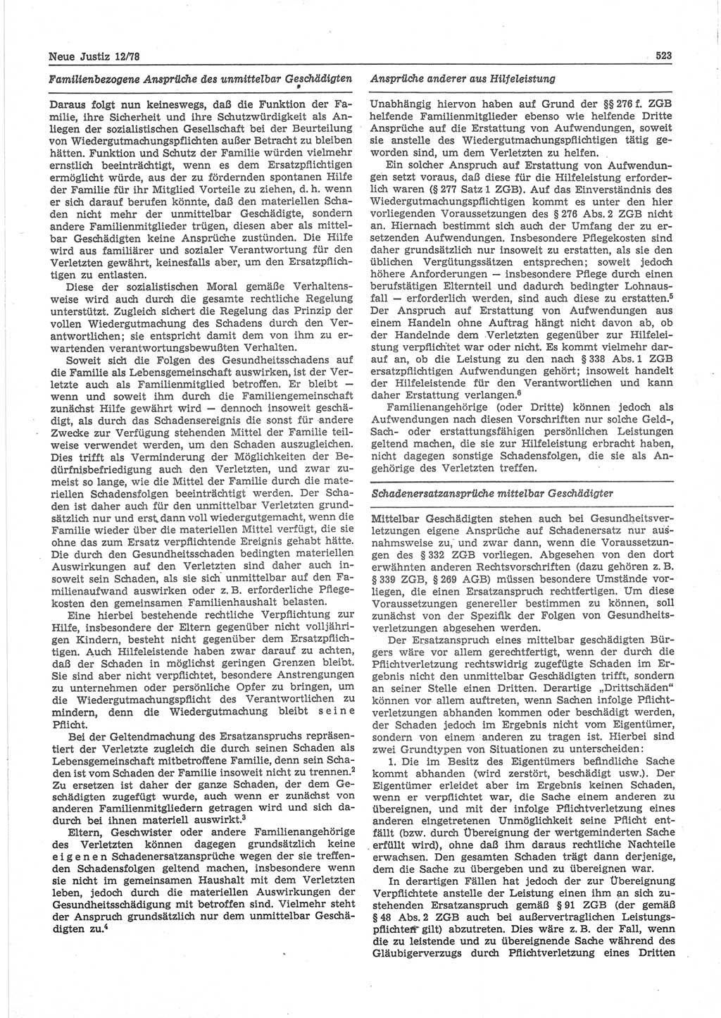 Neue Justiz (NJ), Zeitschrift für sozialistisches Recht und Gesetzlichkeit [Deutsche Demokratische Republik (DDR)], 32. Jahrgang 1978, Seite 523 (NJ DDR 1978, S. 523)