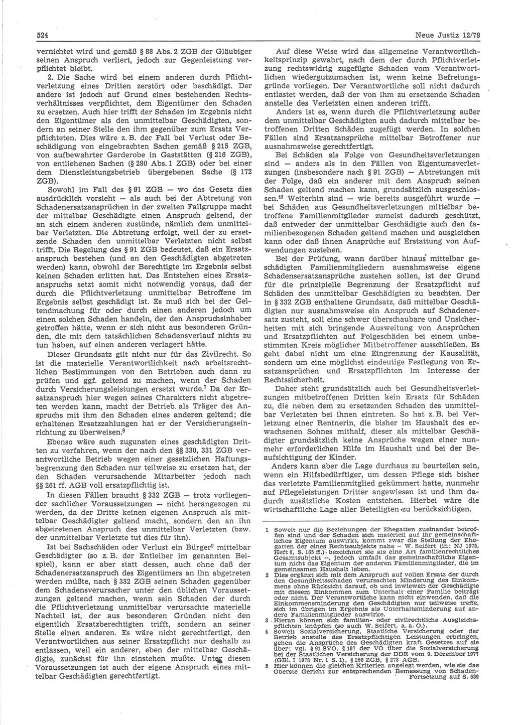 Neue Justiz (NJ), Zeitschrift für sozialistisches Recht und Gesetzlichkeit [Deutsche Demokratische Republik (DDR)], 32. Jahrgang 1978, Seite 524 (NJ DDR 1978, S. 524)