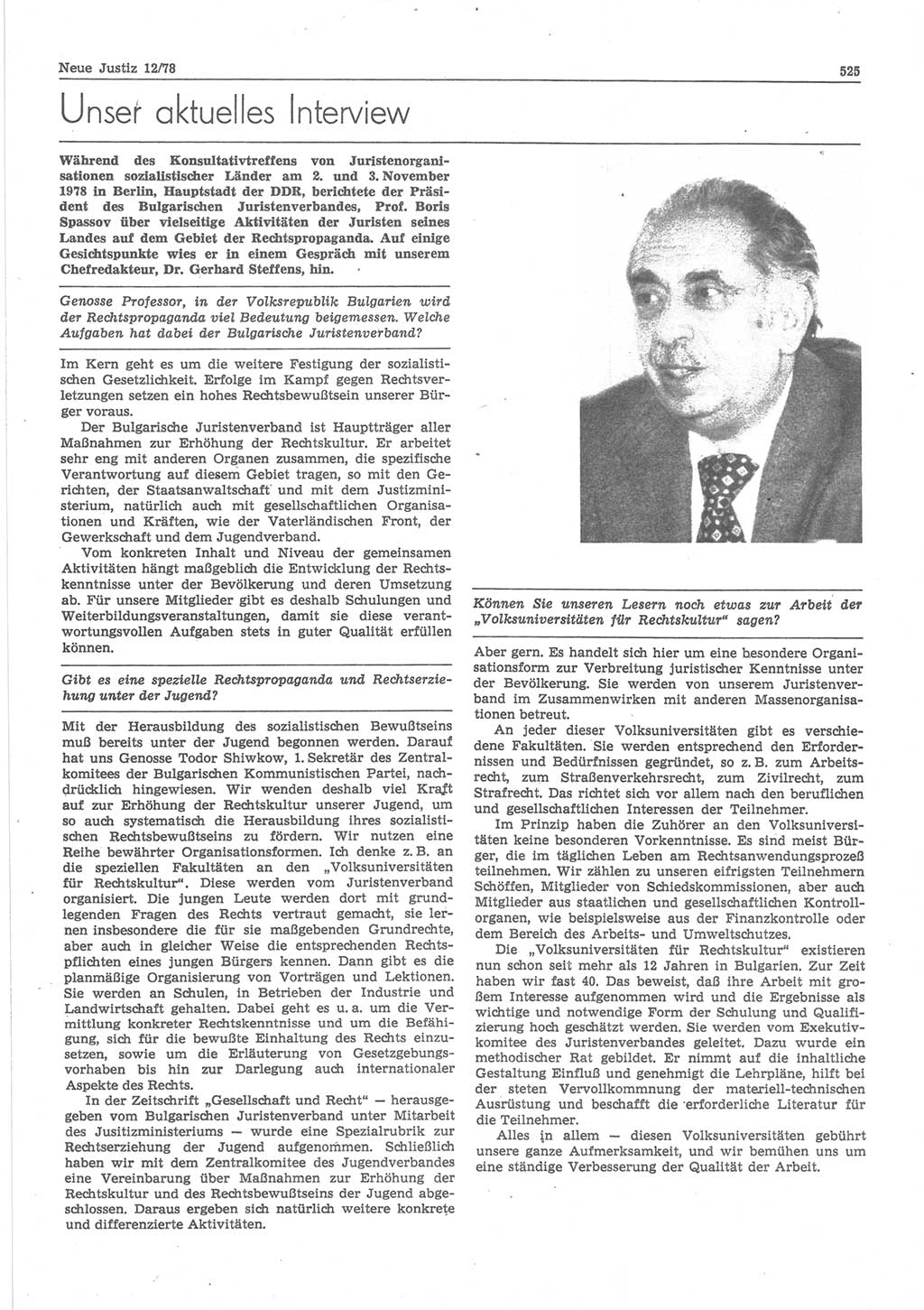 Neue Justiz (NJ), Zeitschrift für sozialistisches Recht und Gesetzlichkeit [Deutsche Demokratische Republik (DDR)], 32. Jahrgang 1978, Seite 525 (NJ DDR 1978, S. 525)