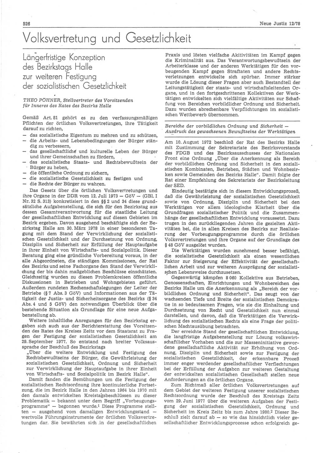 Neue Justiz (NJ), Zeitschrift für sozialistisches Recht und Gesetzlichkeit [Deutsche Demokratische Republik (DDR)], 32. Jahrgang 1978, Seite 526 (NJ DDR 1978, S. 526)