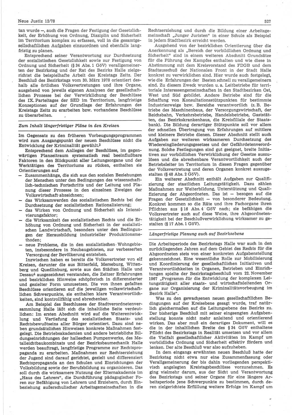 Neue Justiz (NJ), Zeitschrift für sozialistisches Recht und Gesetzlichkeit [Deutsche Demokratische Republik (DDR)], 32. Jahrgang 1978, Seite 527 (NJ DDR 1978, S. 527)