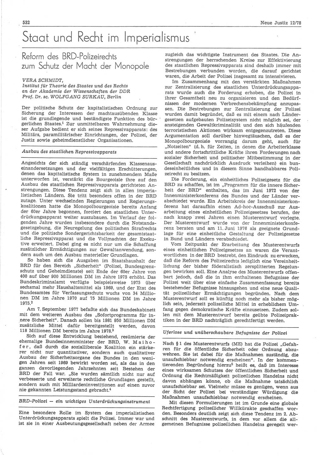 Neue Justiz (NJ), Zeitschrift für sozialistisches Recht und Gesetzlichkeit [Deutsche Demokratische Republik (DDR)], 32. Jahrgang 1978, Seite 532 (NJ DDR 1978, S. 532)