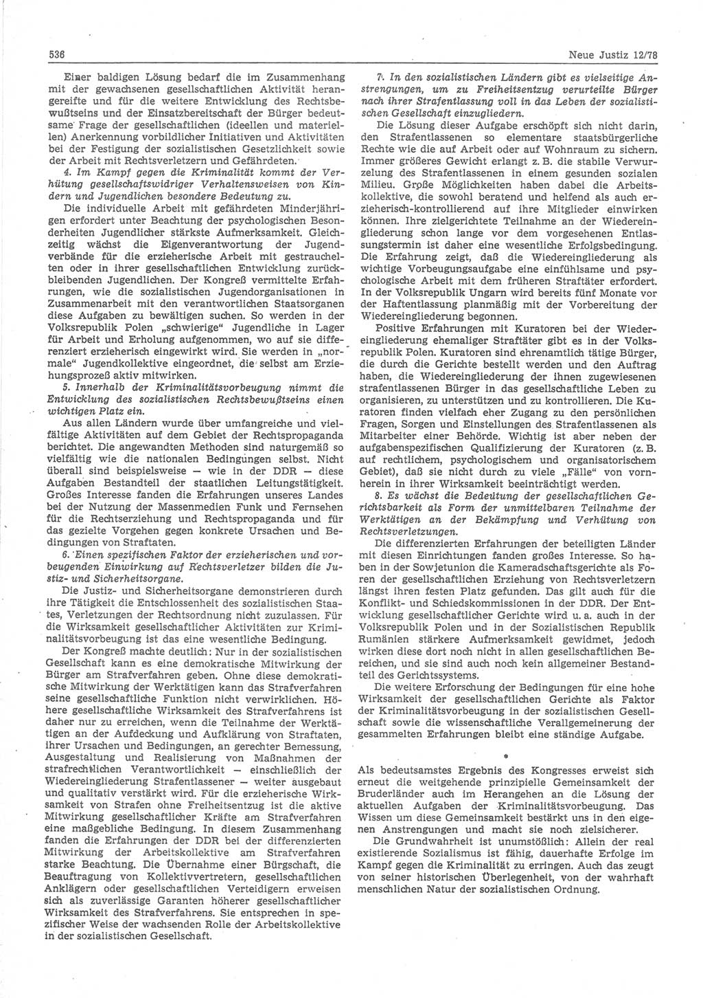 Neue Justiz (NJ), Zeitschrift für sozialistisches Recht und Gesetzlichkeit [Deutsche Demokratische Republik (DDR)], 32. Jahrgang 1978, Seite 536 (NJ DDR 1978, S. 536)