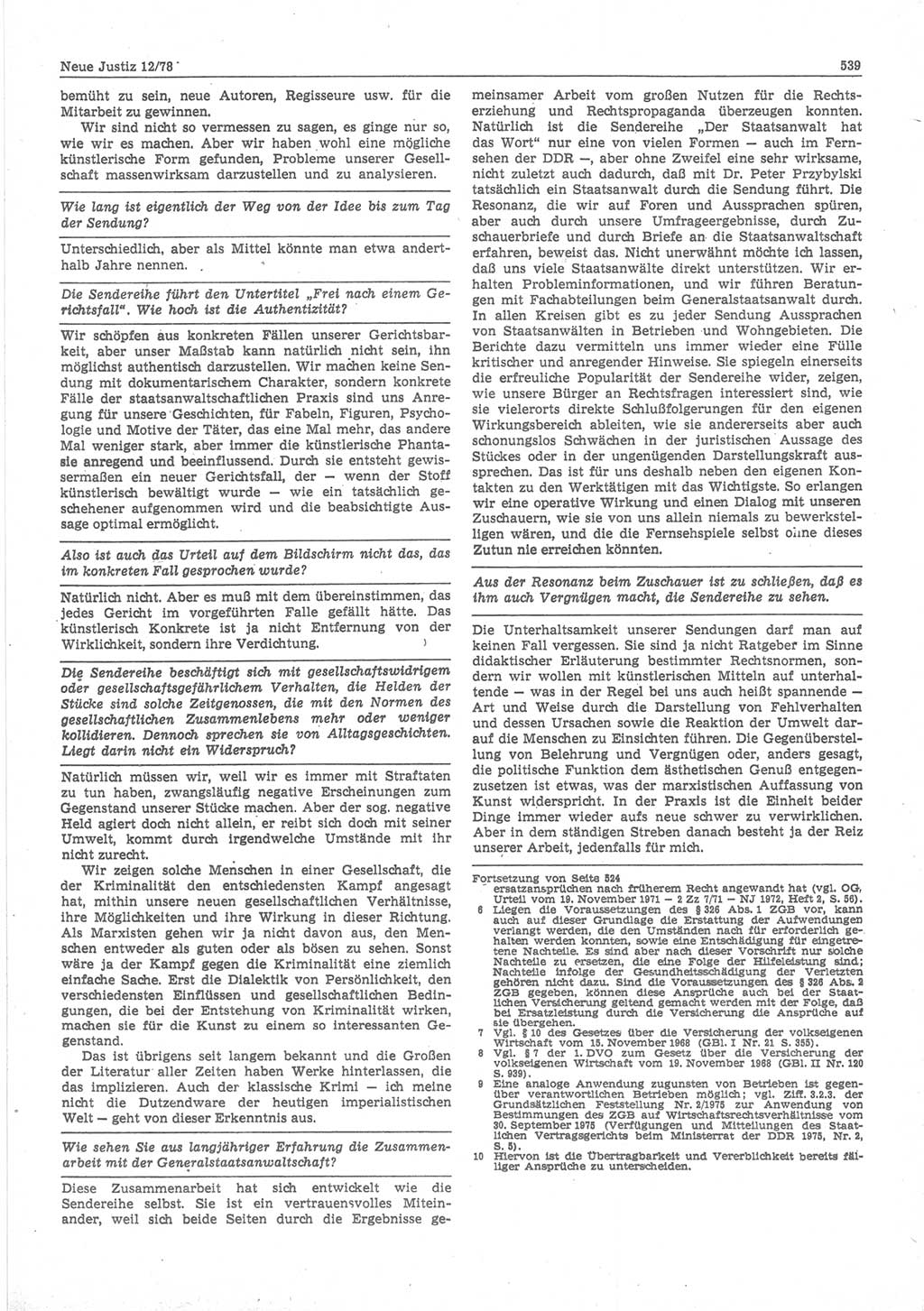 Neue Justiz (NJ), Zeitschrift für sozialistisches Recht und Gesetzlichkeit [Deutsche Demokratische Republik (DDR)], 32. Jahrgang 1978, Seite 539 (NJ DDR 1978, S. 539)