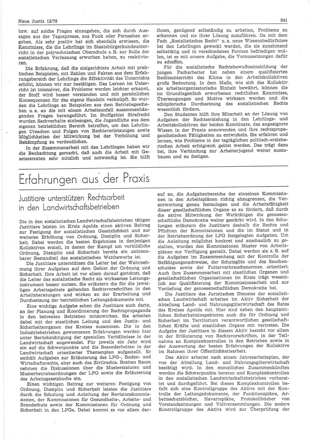 Neue Justiz (NJ), Zeitschrift für sozialistisches Recht und Gesetzlichkeit [Deutsche Demokratische Republik (DDR)], 32. Jahrgang 1978, Seite 541 (NJ DDR 1978, S. 541)