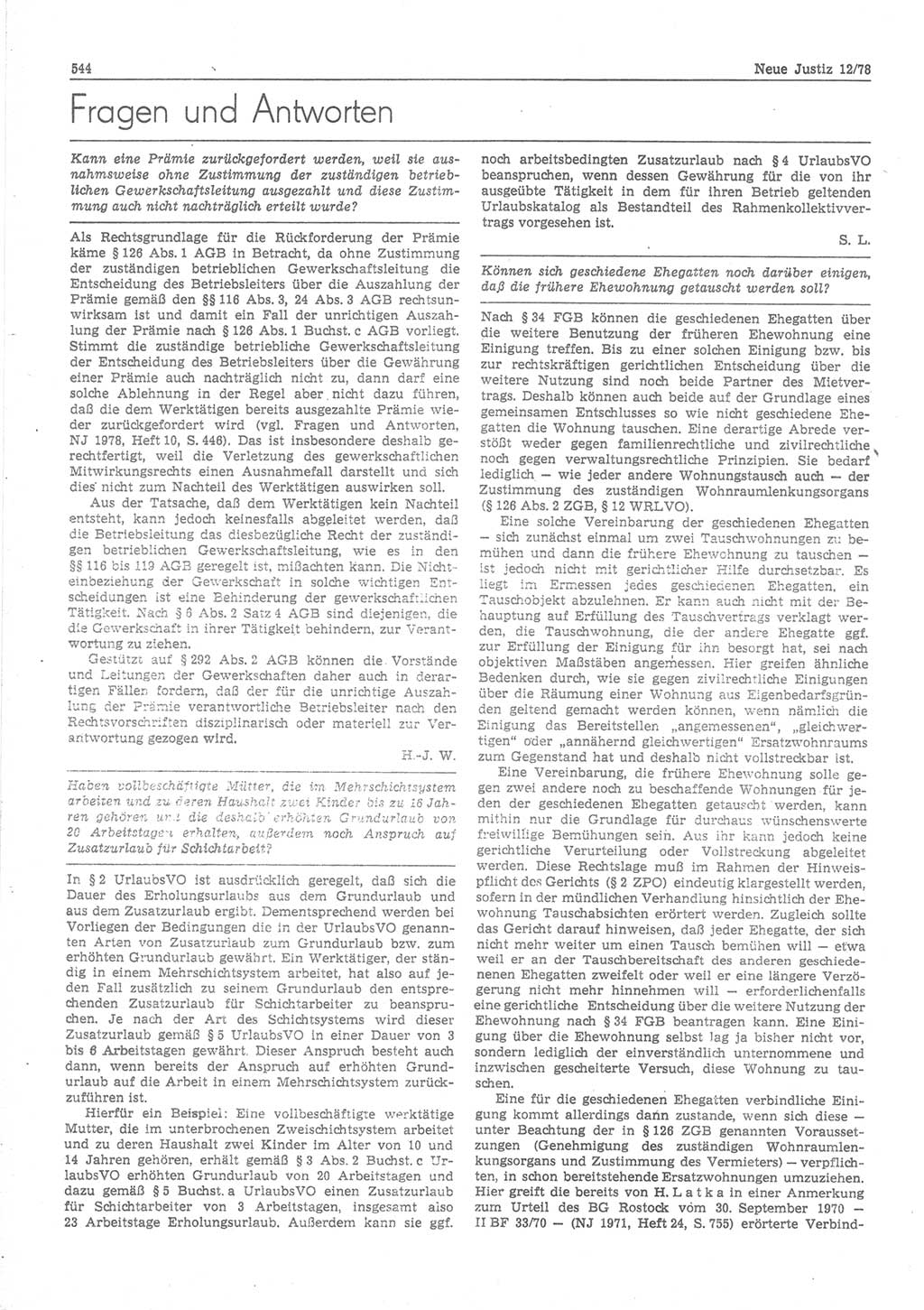 Neue Justiz (NJ), Zeitschrift für sozialistisches Recht und Gesetzlichkeit [Deutsche Demokratische Republik (DDR)], 32. Jahrgang 1978, Seite 544 (NJ DDR 1978, S. 544)