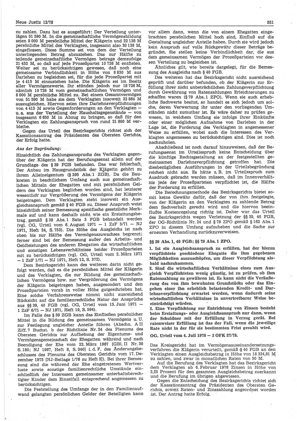 Neue Justiz (NJ), Zeitschrift für sozialistisches Recht und Gesetzlichkeit [Deutsche Demokratische Republik (DDR)], 32. Jahrgang 1978, Seite 551 (NJ DDR 1978, S. 551)