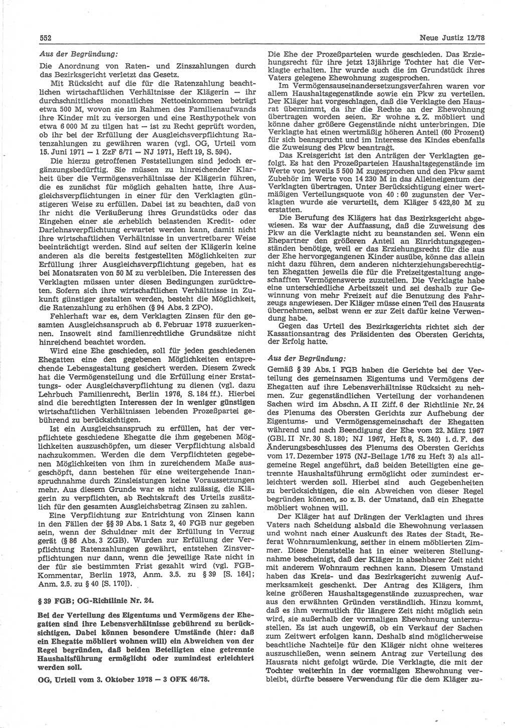 Neue Justiz (NJ), Zeitschrift für sozialistisches Recht und Gesetzlichkeit [Deutsche Demokratische Republik (DDR)], 32. Jahrgang 1978, Seite 552 (NJ DDR 1978, S. 552)