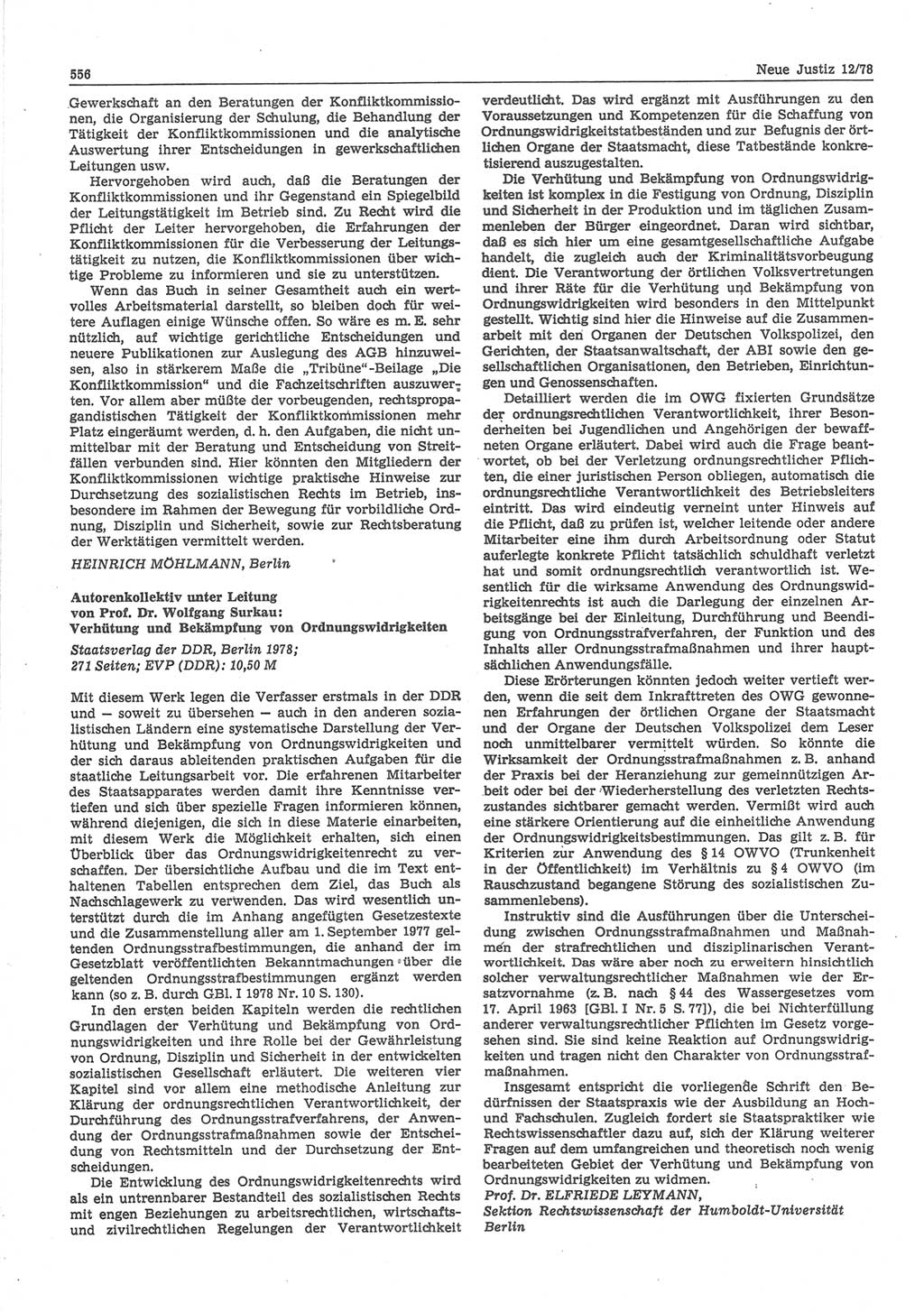 Neue Justiz (NJ), Zeitschrift für sozialistisches Recht und Gesetzlichkeit [Deutsche Demokratische Republik (DDR)], 32. Jahrgang 1978, Seite 556 (NJ DDR 1978, S. 556)