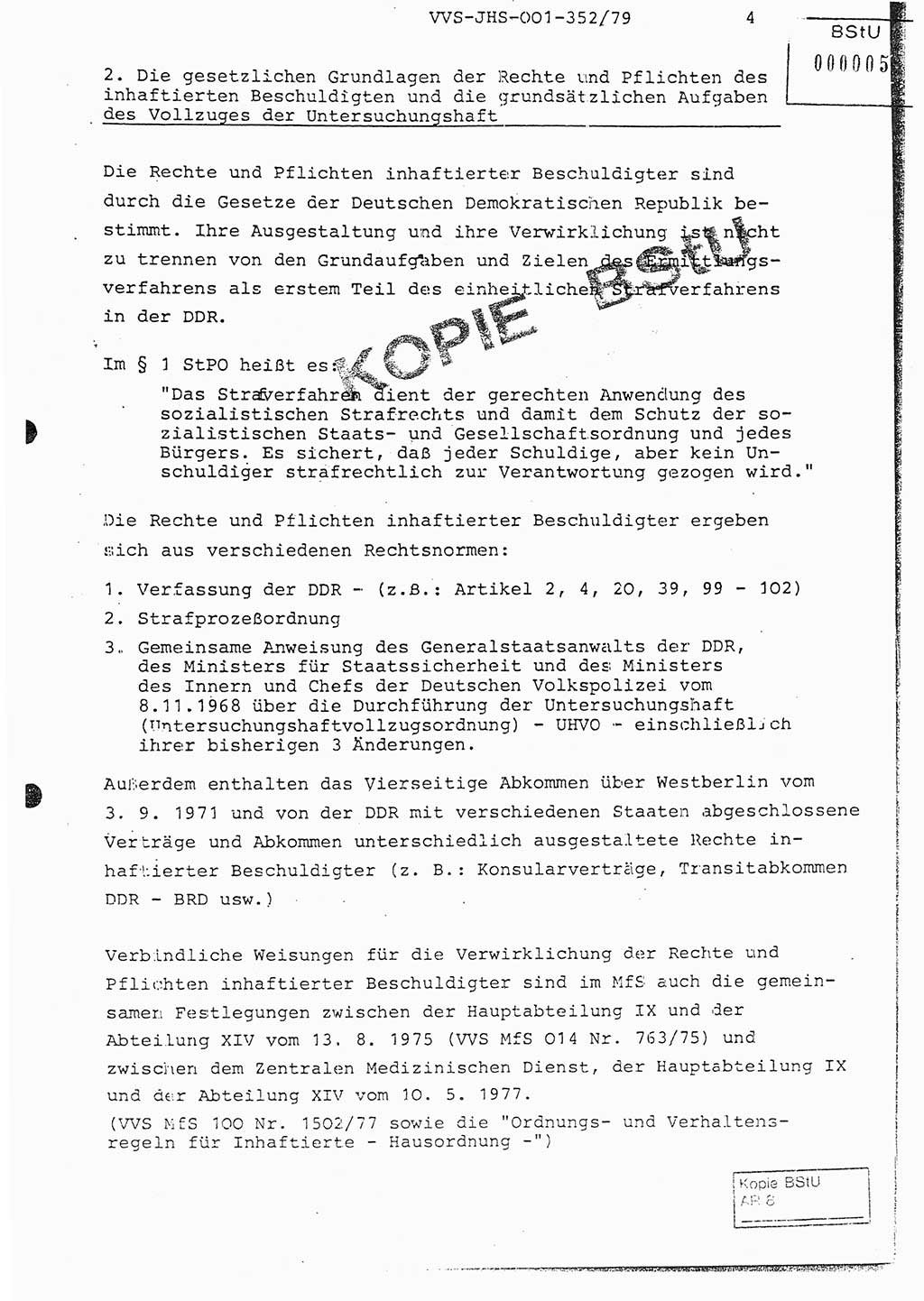 Diplomarbeit Hauptmann Peter Wittum (BV Bln. Abt. HA Ⅸ), Ministerium für Staatssicherheit (MfS) [Deutsche Demokratische Republik (DDR)], Juristische Hochschule (JHS), Vertrauliche Verschlußsache (VVS) o001-352/79, Potsdam 1979, Seite 4 (Dipl.-Arb. MfS DDR JHS VVS o001-352/79 1979, S. 4)