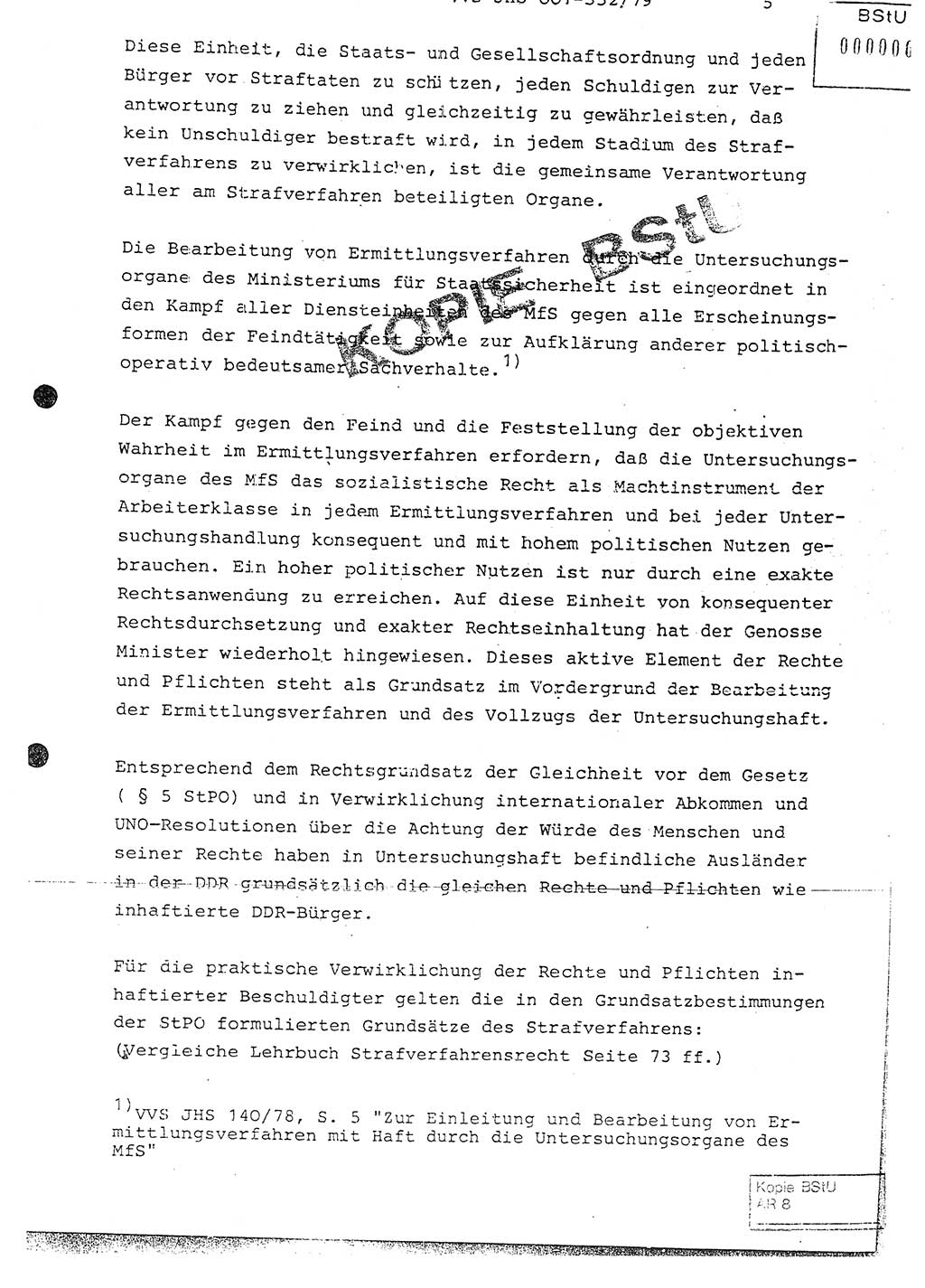 Diplomarbeit Hauptmann Peter Wittum (BV Bln. Abt. HA Ⅸ), Ministerium für Staatssicherheit (MfS) [Deutsche Demokratische Republik (DDR)], Juristische Hochschule (JHS), Vertrauliche Verschlußsache (VVS) o001-352/79, Potsdam 1979, Seite 5 (Dipl.-Arb. MfS DDR JHS VVS o001-352/79 1979, S. 5)