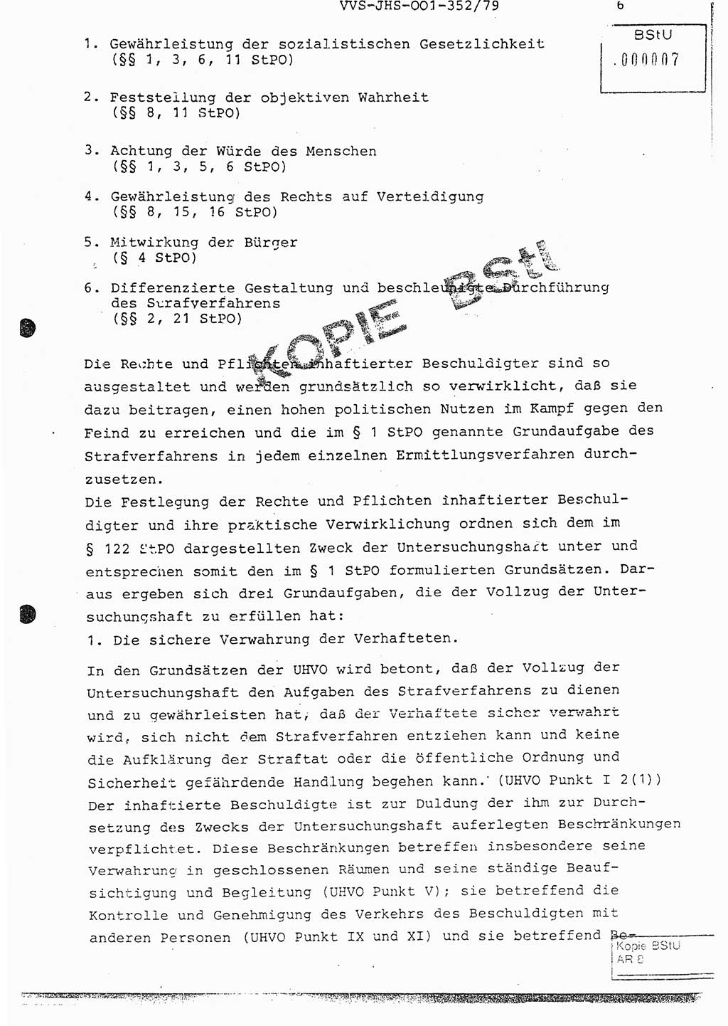 Diplomarbeit Hauptmann Peter Wittum (BV Bln. Abt. HA Ⅸ), Ministerium für Staatssicherheit (MfS) [Deutsche Demokratische Republik (DDR)], Juristische Hochschule (JHS), Vertrauliche Verschlußsache (VVS) o001-352/79, Potsdam 1979, Seite 6 (Dipl.-Arb. MfS DDR JHS VVS o001-352/79 1979, S. 6)