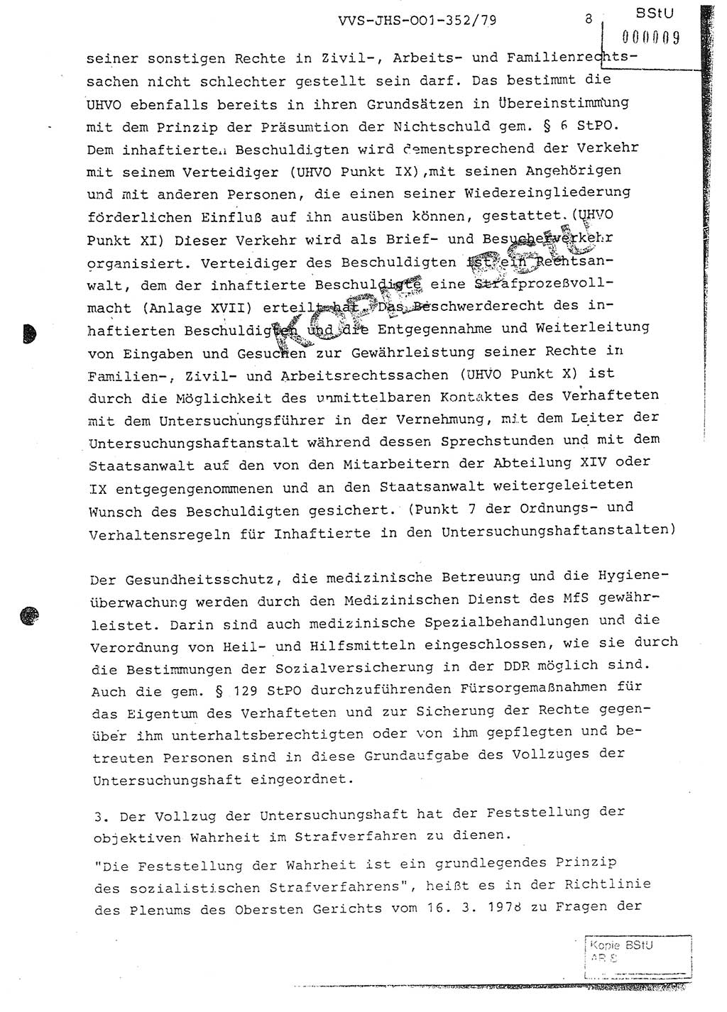 Diplomarbeit Hauptmann Peter Wittum (BV Bln. Abt. HA Ⅸ), Ministerium für Staatssicherheit (MfS) [Deutsche Demokratische Republik (DDR)], Juristische Hochschule (JHS), Vertrauliche Verschlußsache (VVS) o001-352/79, Potsdam 1979, Seite 8 (Dipl.-Arb. MfS DDR JHS VVS o001-352/79 1979, S. 8)