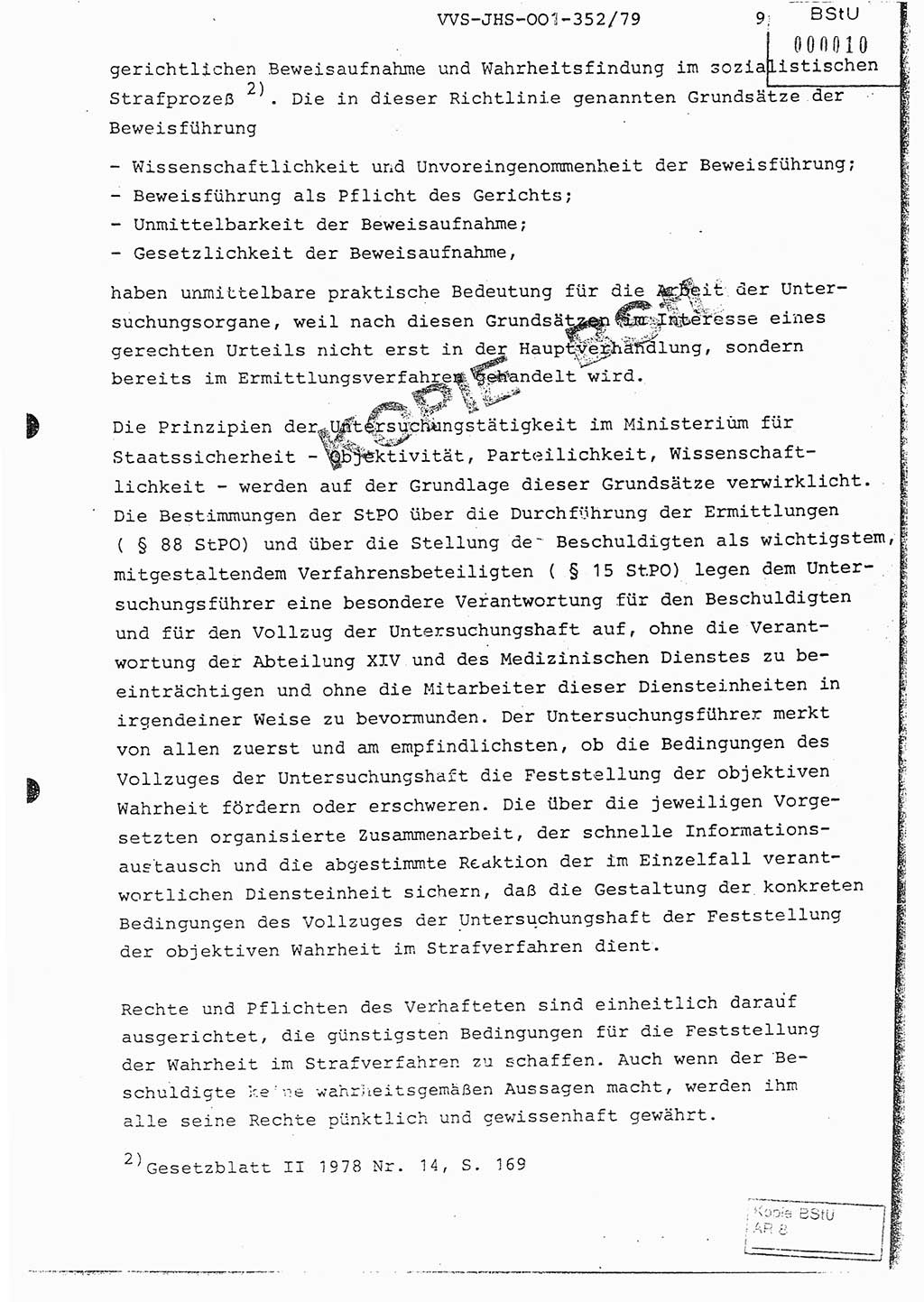 Diplomarbeit Hauptmann Peter Wittum (BV Bln. Abt. HA Ⅸ), Ministerium für Staatssicherheit (MfS) [Deutsche Demokratische Republik (DDR)], Juristische Hochschule (JHS), Vertrauliche Verschlußsache (VVS) o001-352/79, Potsdam 1979, Seite 9 (Dipl.-Arb. MfS DDR JHS VVS o001-352/79 1979, S. 9)