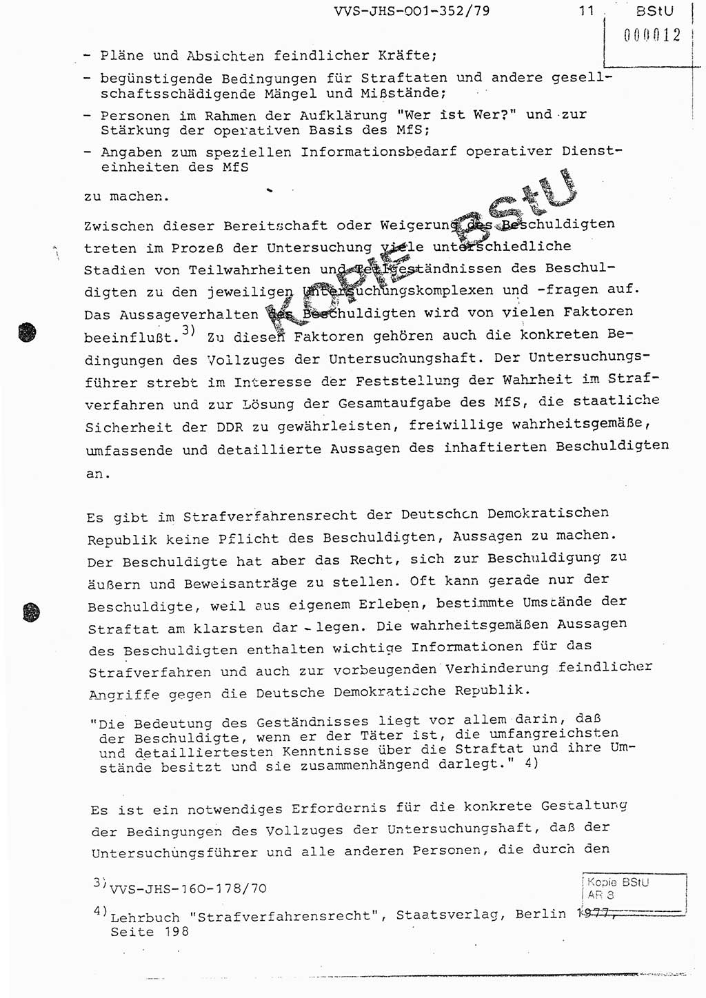 Diplomarbeit Hauptmann Peter Wittum (BV Bln. Abt. HA Ⅸ), Ministerium für Staatssicherheit (MfS) [Deutsche Demokratische Republik (DDR)], Juristische Hochschule (JHS), Vertrauliche Verschlußsache (VVS) o001-352/79, Potsdam 1979, Seite 11 (Dipl.-Arb. MfS DDR JHS VVS o001-352/79 1979, S. 11)