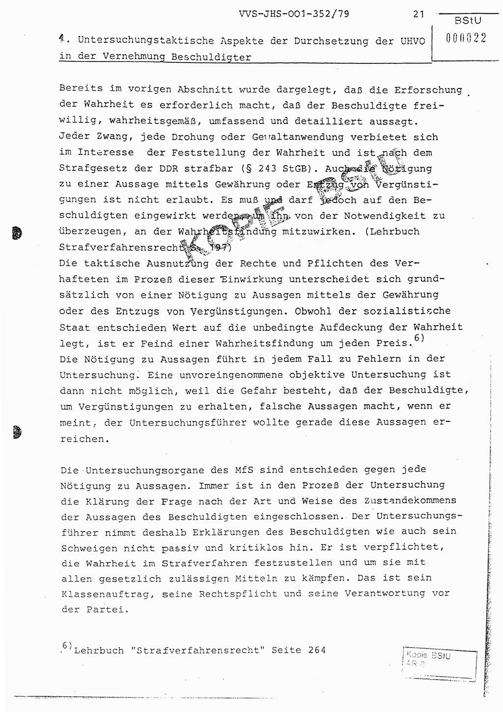 Diplomarbeit Hauptmann Peter Wittum (BV Bln. Abt. HA Ⅸ), Ministerium für Staatssicherheit (MfS) [Deutsche Demokratische Republik (DDR)], Juristische Hochschule (JHS), Vertrauliche Verschlußsache (VVS) o001-352/79, Potsdam 1979, Seite 21 (Dipl.-Arb. MfS DDR JHS VVS o001-352/79 1979, S. 21)