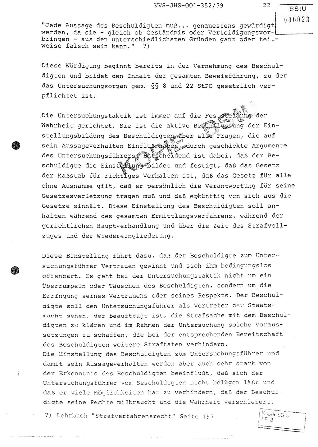 Diplomarbeit Hauptmann Peter Wittum (BV Bln. Abt. HA Ⅸ), Ministerium für Staatssicherheit (MfS) [Deutsche Demokratische Republik (DDR)], Juristische Hochschule (JHS), Vertrauliche Verschlußsache (VVS) o001-352/79, Potsdam 1979, Seite 22 (Dipl.-Arb. MfS DDR JHS VVS o001-352/79 1979, S. 22)