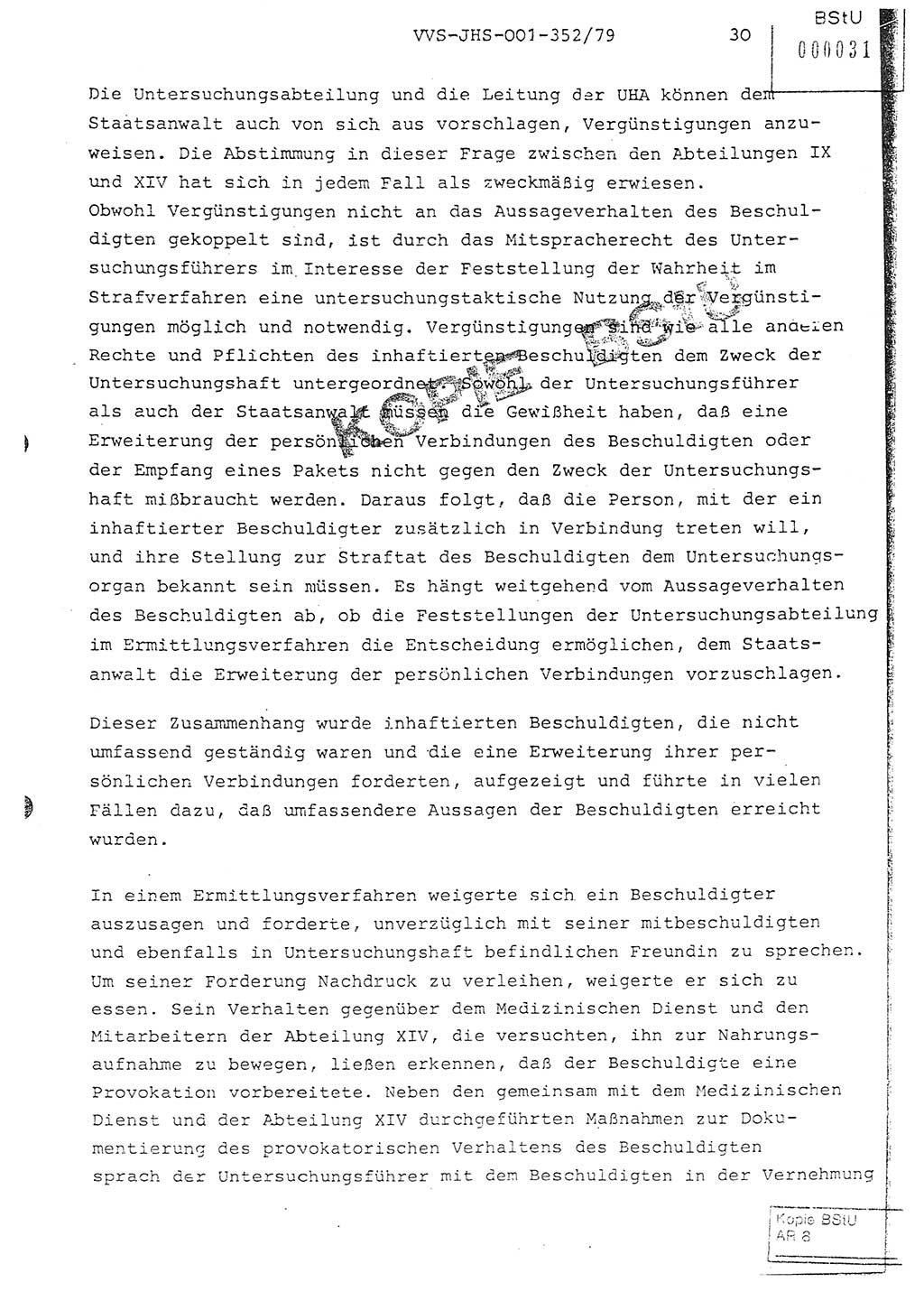 Diplomarbeit Hauptmann Peter Wittum (BV Bln. Abt. HA Ⅸ), Ministerium für Staatssicherheit (MfS) [Deutsche Demokratische Republik (DDR)], Juristische Hochschule (JHS), Vertrauliche Verschlußsache (VVS) o001-352/79, Potsdam 1979, Seite 30 (Dipl.-Arb. MfS DDR JHS VVS o001-352/79 1979, S. 30)