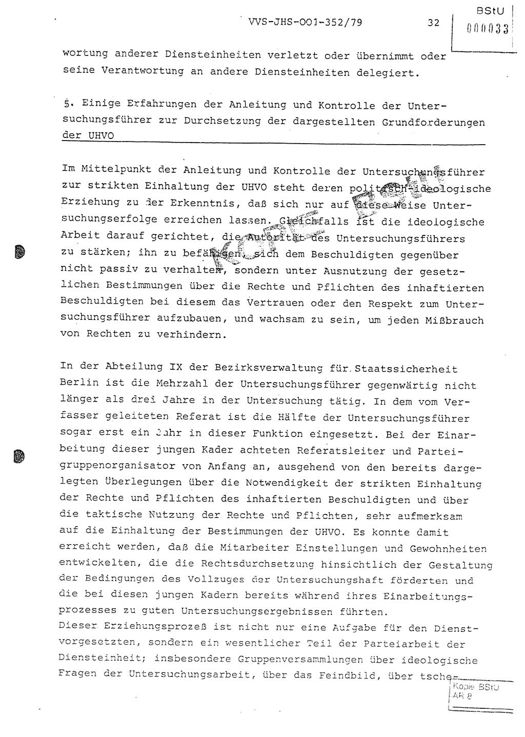 Diplomarbeit Hauptmann Peter Wittum (BV Bln. Abt. HA Ⅸ), Ministerium für Staatssicherheit (MfS) [Deutsche Demokratische Republik (DDR)], Juristische Hochschule (JHS), Vertrauliche Verschlußsache (VVS) o001-352/79, Potsdam 1979, Seite 32 (Dipl.-Arb. MfS DDR JHS VVS o001-352/79 1979, S. 32)
