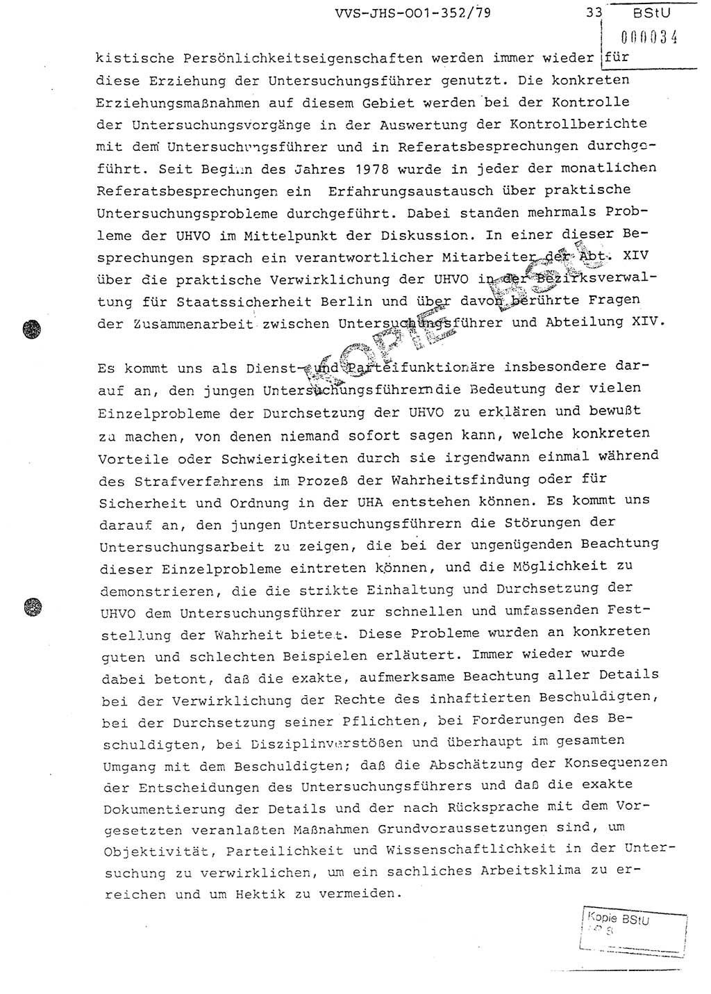 Diplomarbeit Hauptmann Peter Wittum (BV Bln. Abt. HA Ⅸ), Ministerium für Staatssicherheit (MfS) [Deutsche Demokratische Republik (DDR)], Juristische Hochschule (JHS), Vertrauliche Verschlußsache (VVS) o001-352/79, Potsdam 1979, Seite 33 (Dipl.-Arb. MfS DDR JHS VVS o001-352/79 1979, S. 33)