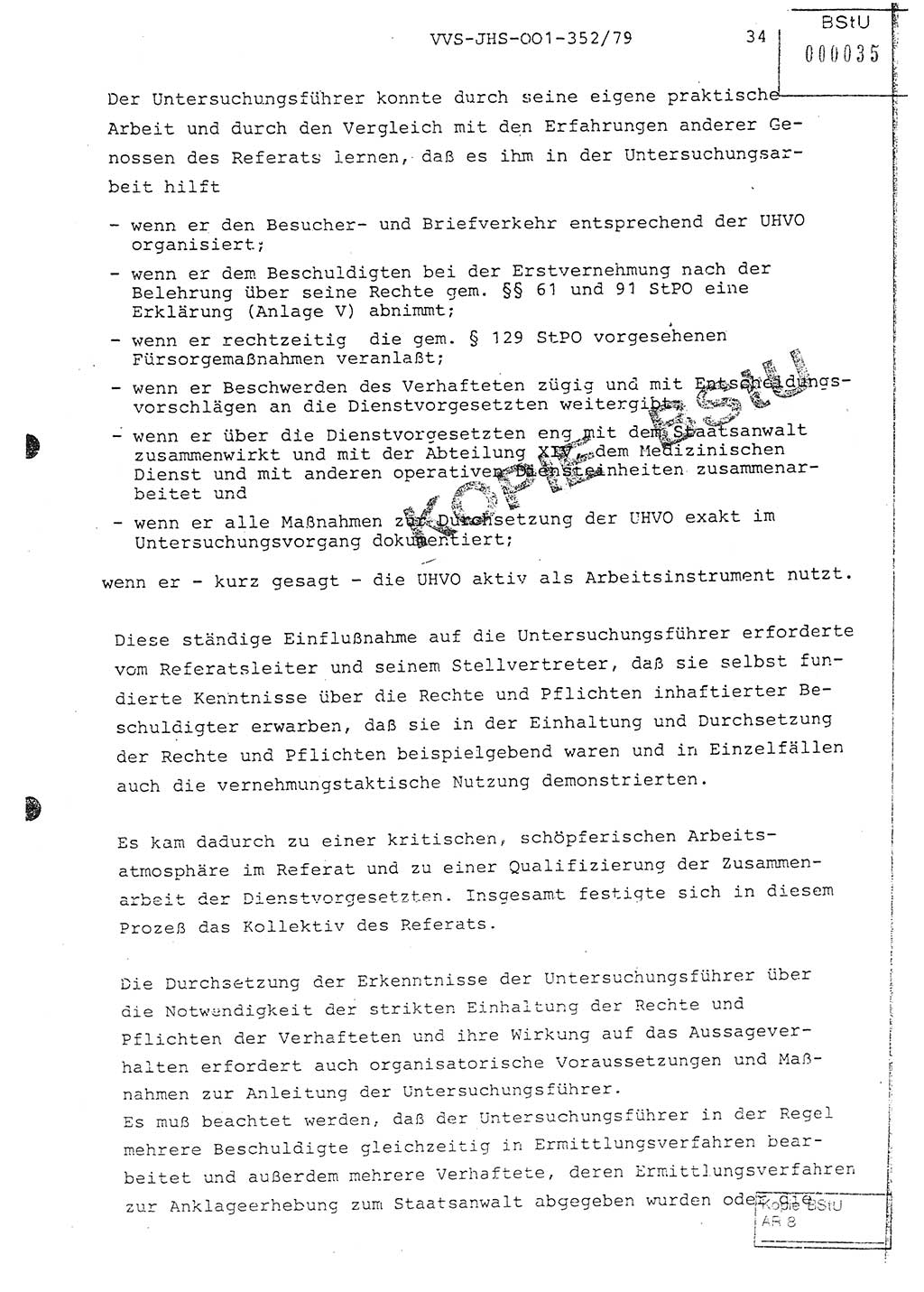 Diplomarbeit Hauptmann Peter Wittum (BV Bln. Abt. HA Ⅸ), Ministerium für Staatssicherheit (MfS) [Deutsche Demokratische Republik (DDR)], Juristische Hochschule (JHS), Vertrauliche Verschlußsache (VVS) o001-352/79, Potsdam 1979, Seite 34 (Dipl.-Arb. MfS DDR JHS VVS o001-352/79 1979, S. 34)