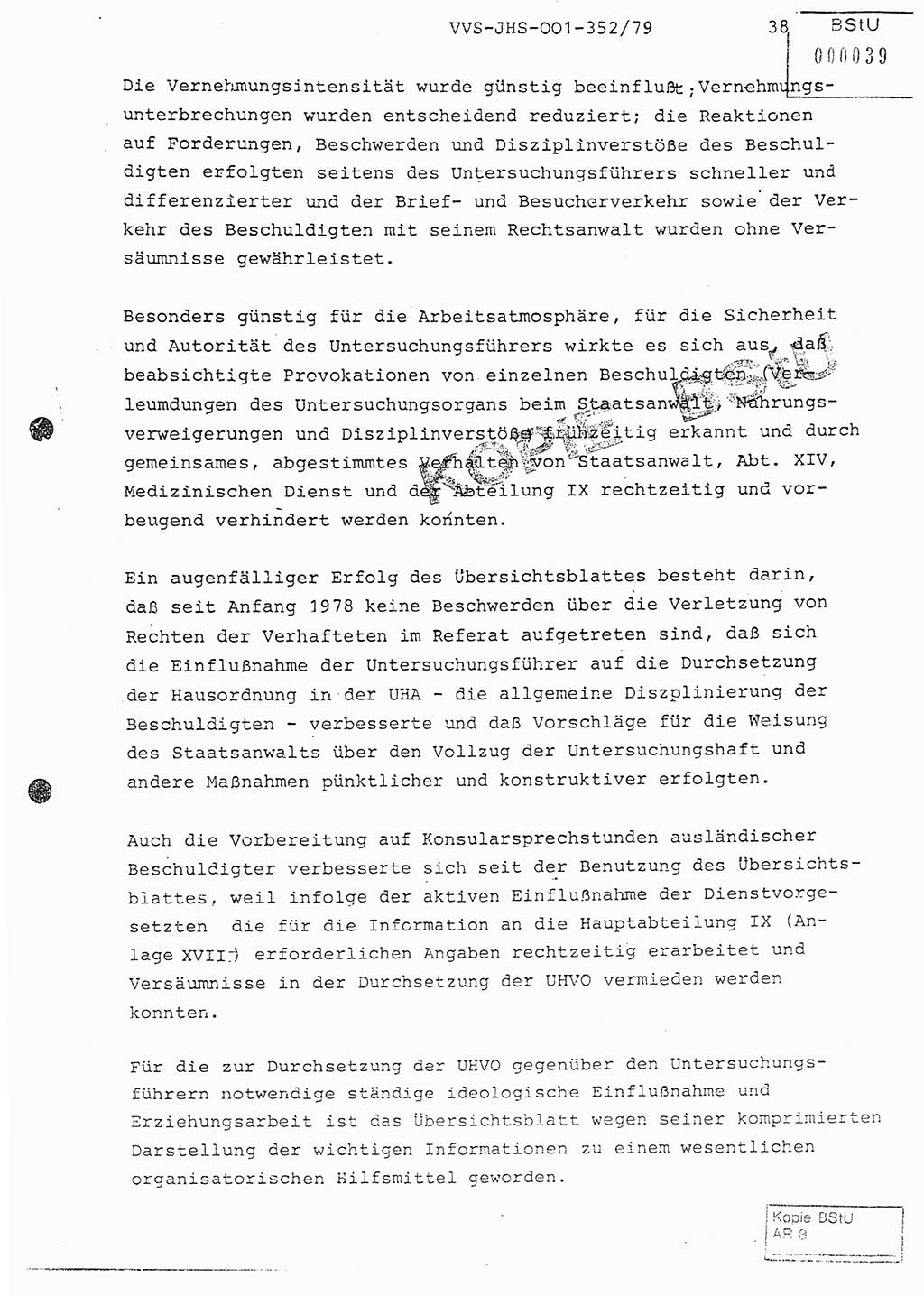 Diplomarbeit Hauptmann Peter Wittum (BV Bln. Abt. HA Ⅸ), Ministerium für Staatssicherheit (MfS) [Deutsche Demokratische Republik (DDR)], Juristische Hochschule (JHS), Vertrauliche Verschlußsache (VVS) o001-352/79, Potsdam 1979, Seite 38 (Dipl.-Arb. MfS DDR JHS VVS o001-352/79 1979, S. 38)