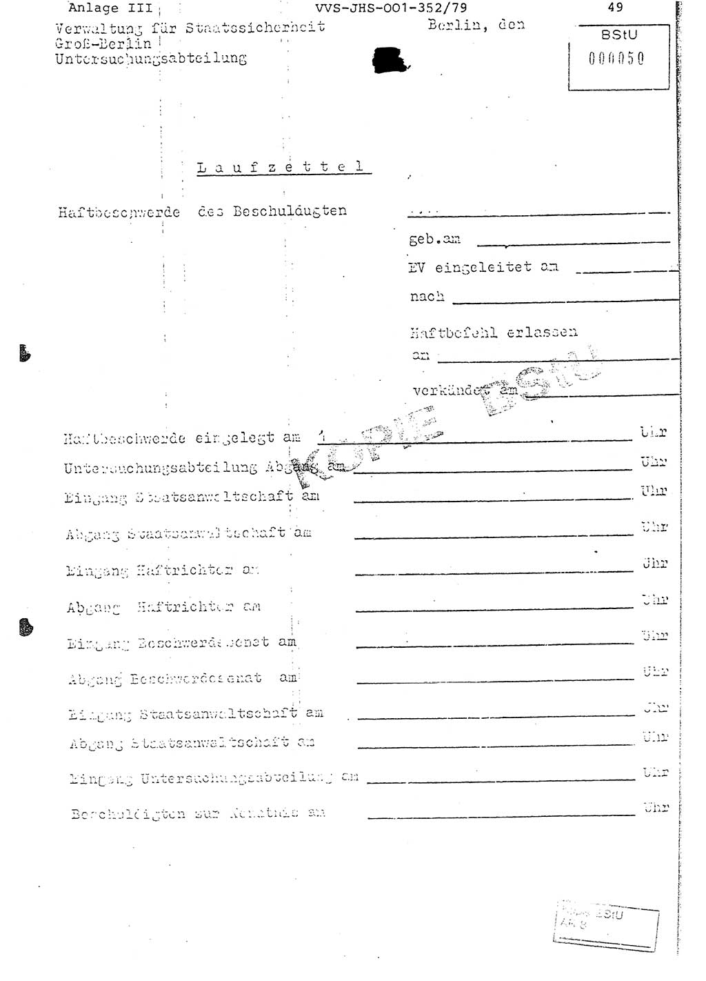 Diplomarbeit Hauptmann Peter Wittum (BV Bln. Abt. HA Ⅸ), Ministerium für Staatssicherheit (MfS) [Deutsche Demokratische Republik (DDR)], Juristische Hochschule (JHS), Vertrauliche Verschlußsache (VVS) o001-352/79, Potsdam 1979, Seite 49 (Dipl.-Arb. MfS DDR JHS VVS o001-352/79 1979, S. 49)