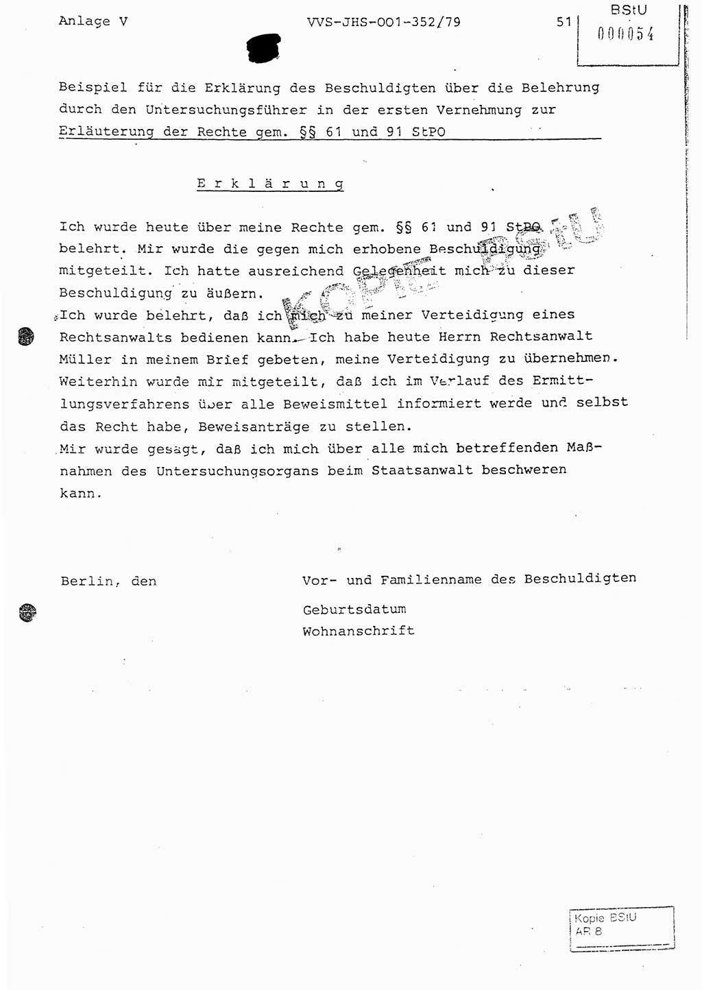 Diplomarbeit Hauptmann Peter Wittum (BV Bln. Abt. HA Ⅸ), Ministerium für Staatssicherheit (MfS) [Deutsche Demokratische Republik (DDR)], Juristische Hochschule (JHS), Vertrauliche Verschlußsache (VVS) o001-352/79, Potsdam 1979, Seite 51 (Dipl.-Arb. MfS DDR JHS VVS o001-352/79 1979, S. 51)