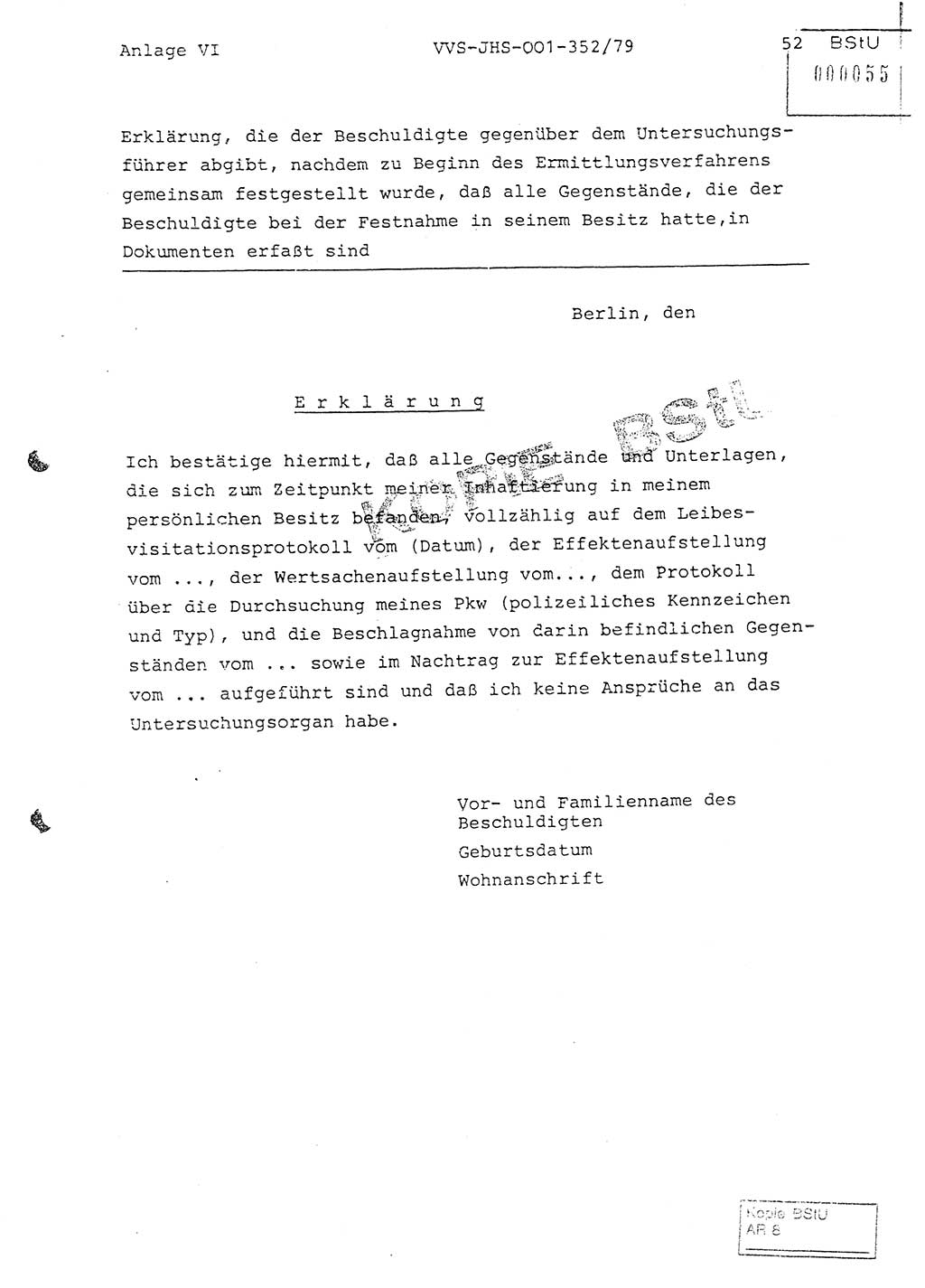 Diplomarbeit Hauptmann Peter Wittum (BV Bln. Abt. HA Ⅸ), Ministerium für Staatssicherheit (MfS) [Deutsche Demokratische Republik (DDR)], Juristische Hochschule (JHS), Vertrauliche Verschlußsache (VVS) o001-352/79, Potsdam 1979, Seite 52 (Dipl.-Arb. MfS DDR JHS VVS o001-352/79 1979, S. 52)