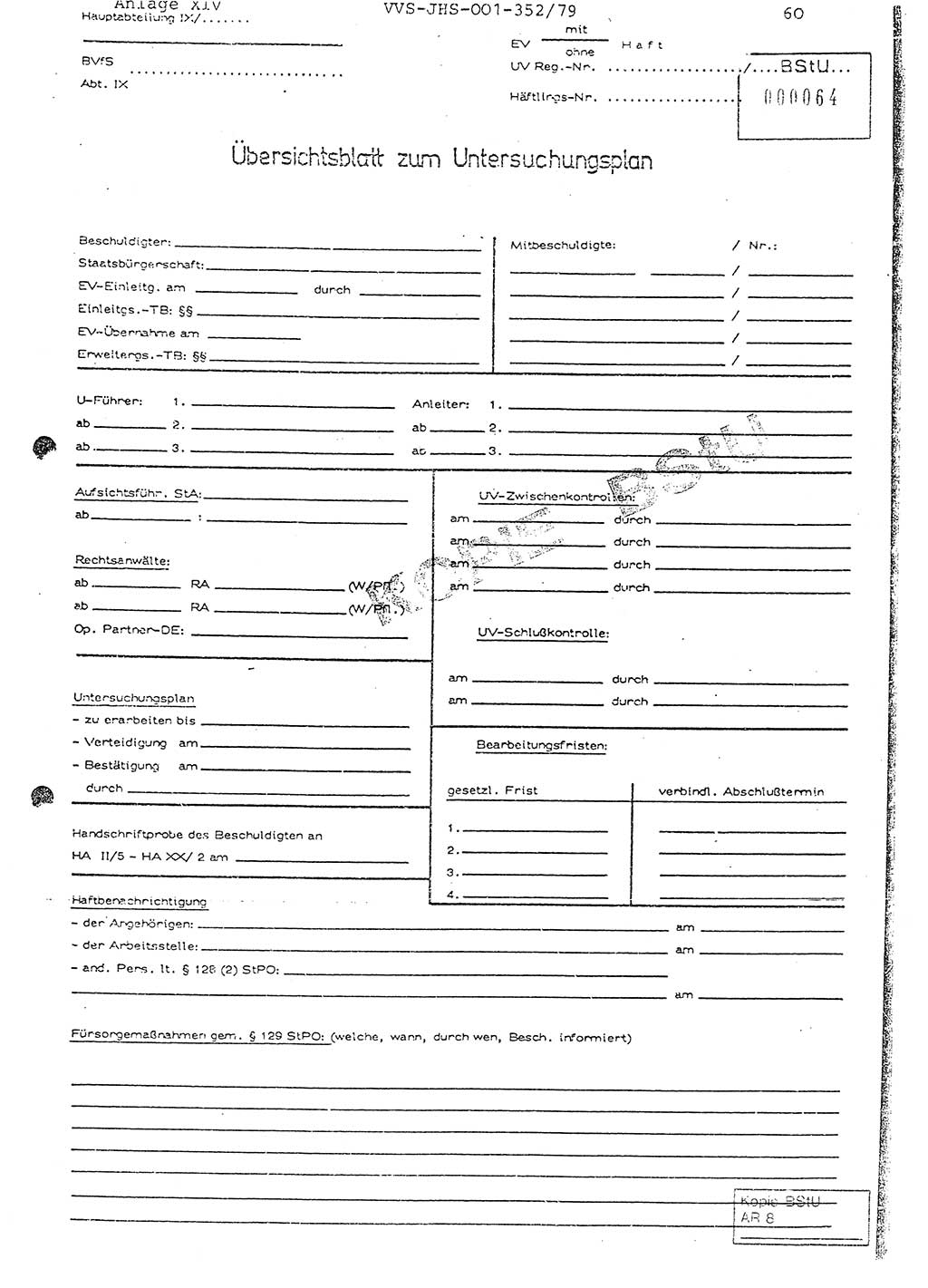 Diplomarbeit Hauptmann Peter Wittum (BV Bln. Abt. HA Ⅸ), Ministerium für Staatssicherheit (MfS) [Deutsche Demokratische Republik (DDR)], Juristische Hochschule (JHS), Vertrauliche Verschlußsache (VVS) o001-352/79, Potsdam 1979, Seite 60 (Dipl.-Arb. MfS DDR JHS VVS o001-352/79 1979, S. 60)