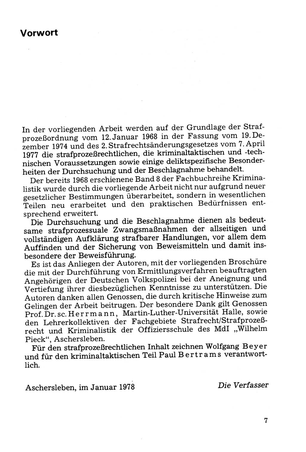 Die Durchsuchung und die Beschlagnahme [Deutsche Demokratische Republik (DDR)] 1979, Seite 7 (Durchs. Beschl. DDR 1979, S. 7)
