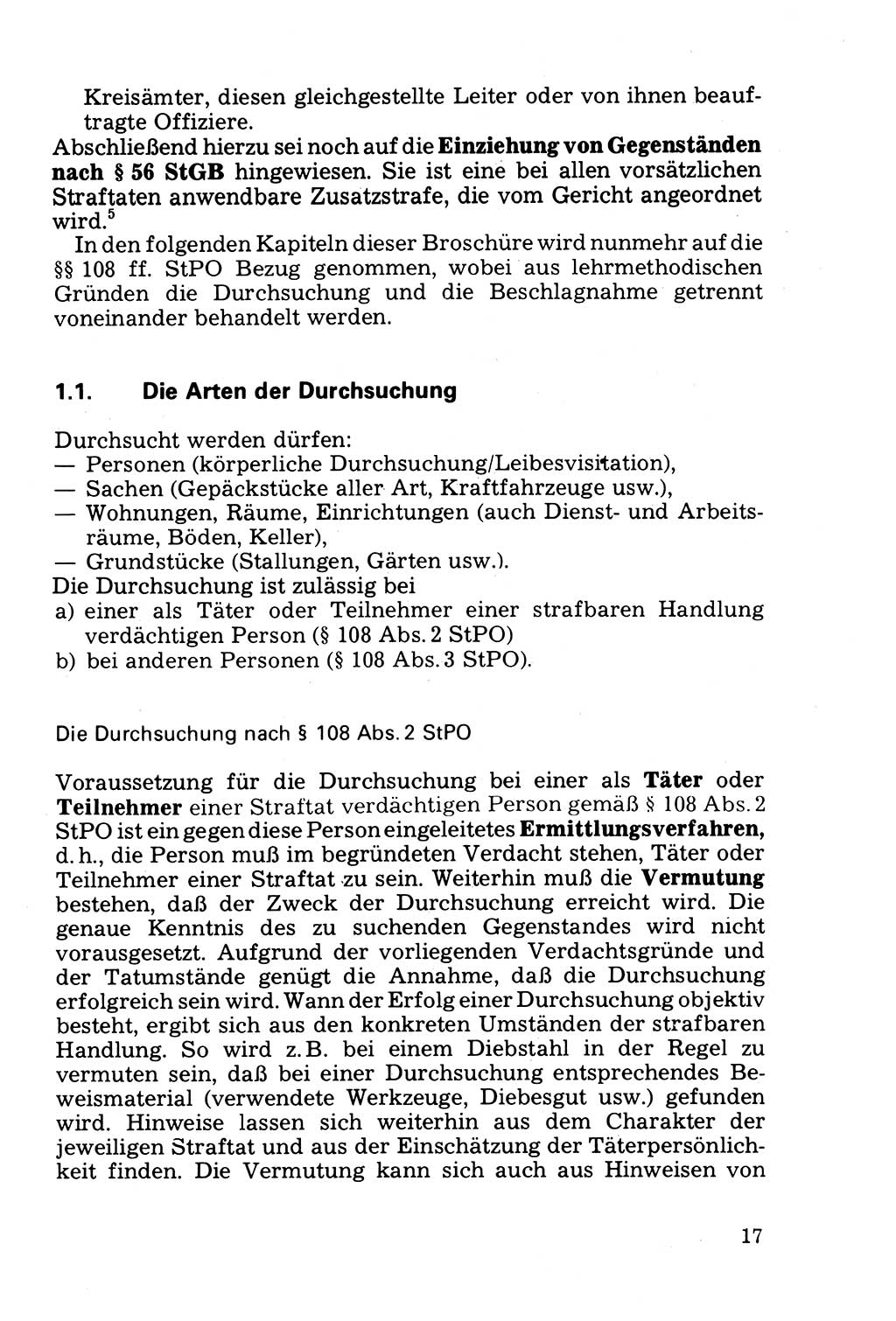 Die Durchsuchung und die Beschlagnahme [Deutsche Demokratische Republik (DDR)] 1979, Seite 17 (Durchs. Beschl. DDR 1979, S. 17)