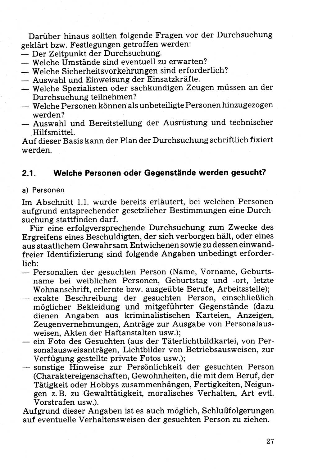 Die Durchsuchung und die Beschlagnahme [Deutsche Demokratische Republik (DDR)] 1979, Seite 27 (Durchs. Beschl. DDR 1979, S. 27)