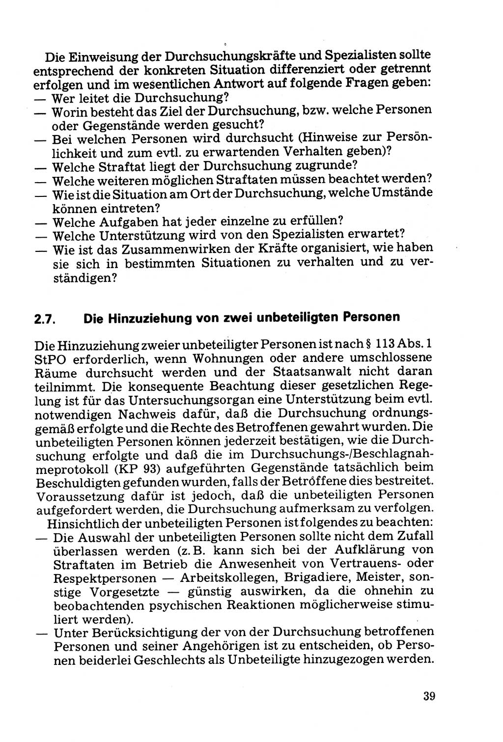 Die Durchsuchung und die Beschlagnahme [Deutsche Demokratische Republik (DDR)] 1979, Seite 39 (Durchs. Beschl. DDR 1979, S. 39)