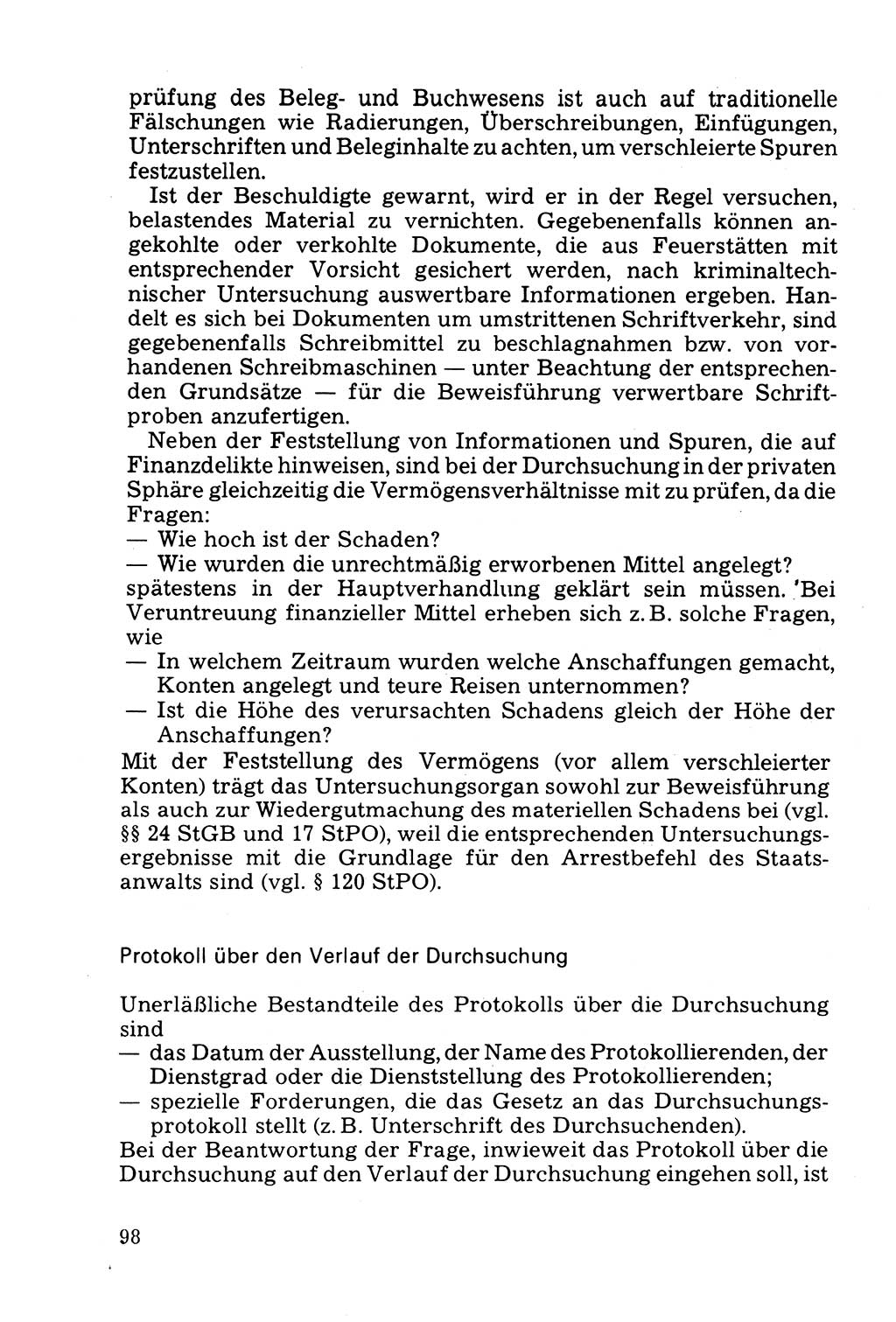 Die Durchsuchung und die Beschlagnahme [Deutsche Demokratische Republik (DDR)] 1979, Seite 98 (Durchs. Beschl. DDR 1979, S. 98)