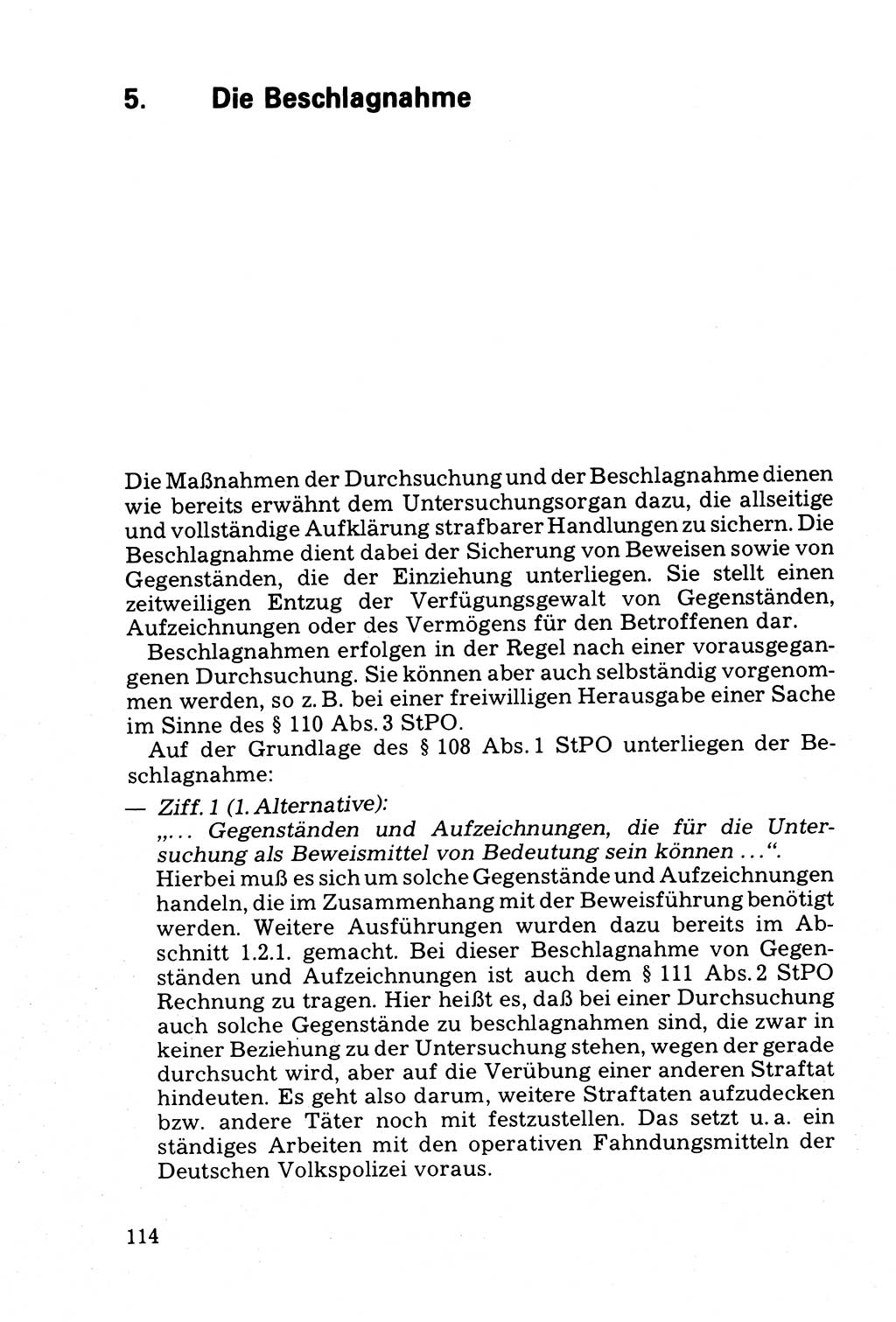 Die Durchsuchung und die Beschlagnahme [Deutsche Demokratische Republik (DDR)] 1979, Seite 114 (Durchs. Beschl. DDR 1979, S. 114)