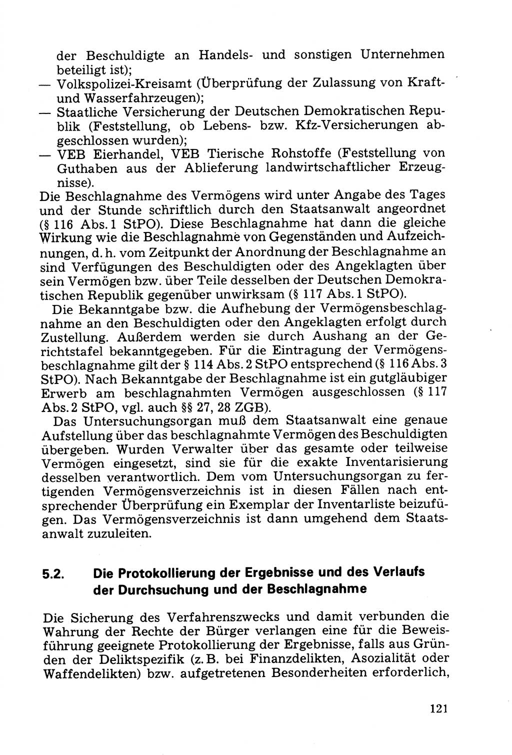 Die Durchsuchung und die Beschlagnahme [Deutsche Demokratische Republik (DDR)] 1979, Seite 121 (Durchs. Beschl. DDR 1979, S. 121)