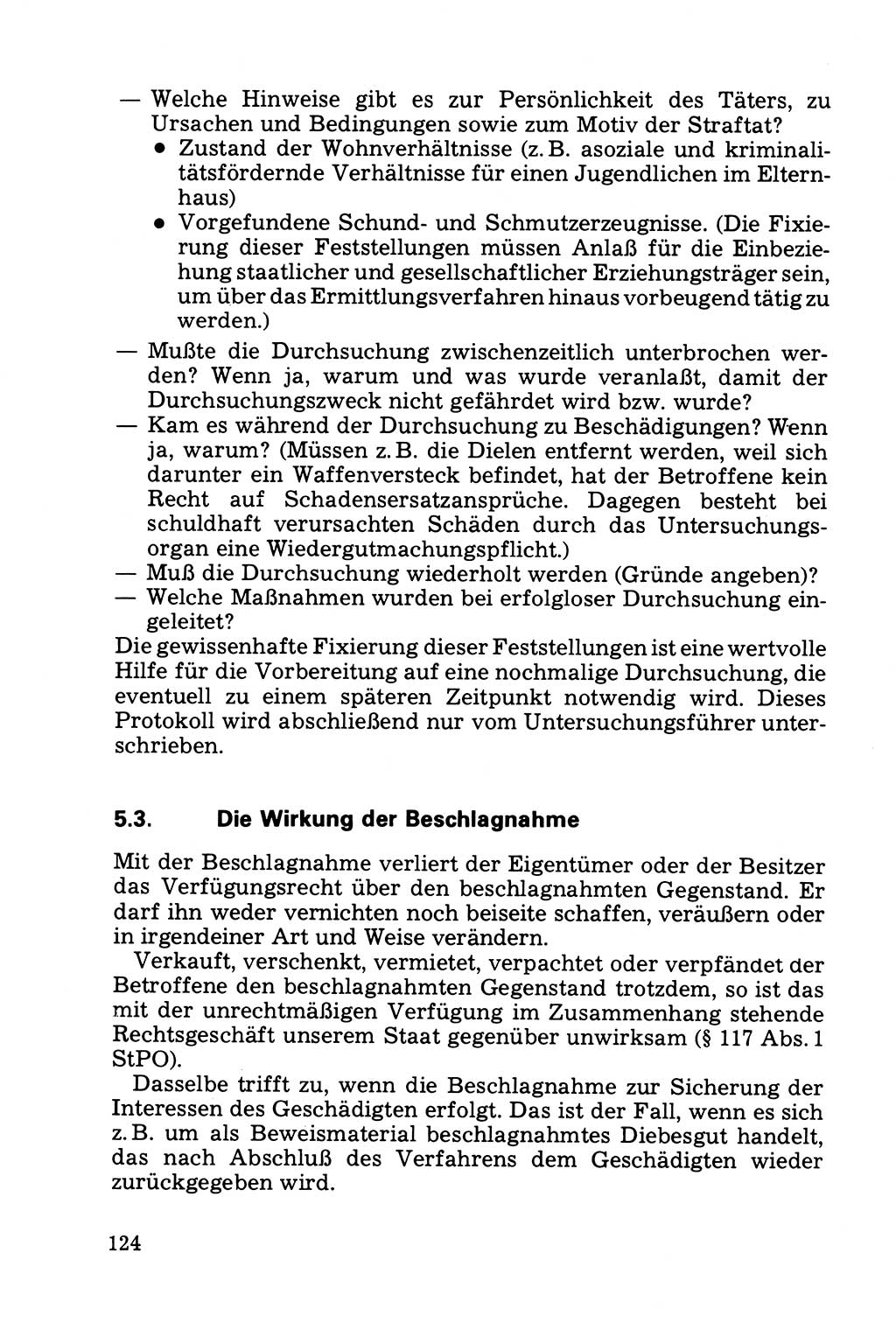 Die Durchsuchung und die Beschlagnahme [Deutsche Demokratische Republik (DDR)] 1979, Seite 124 (Durchs. Beschl. DDR 1979, S. 124)