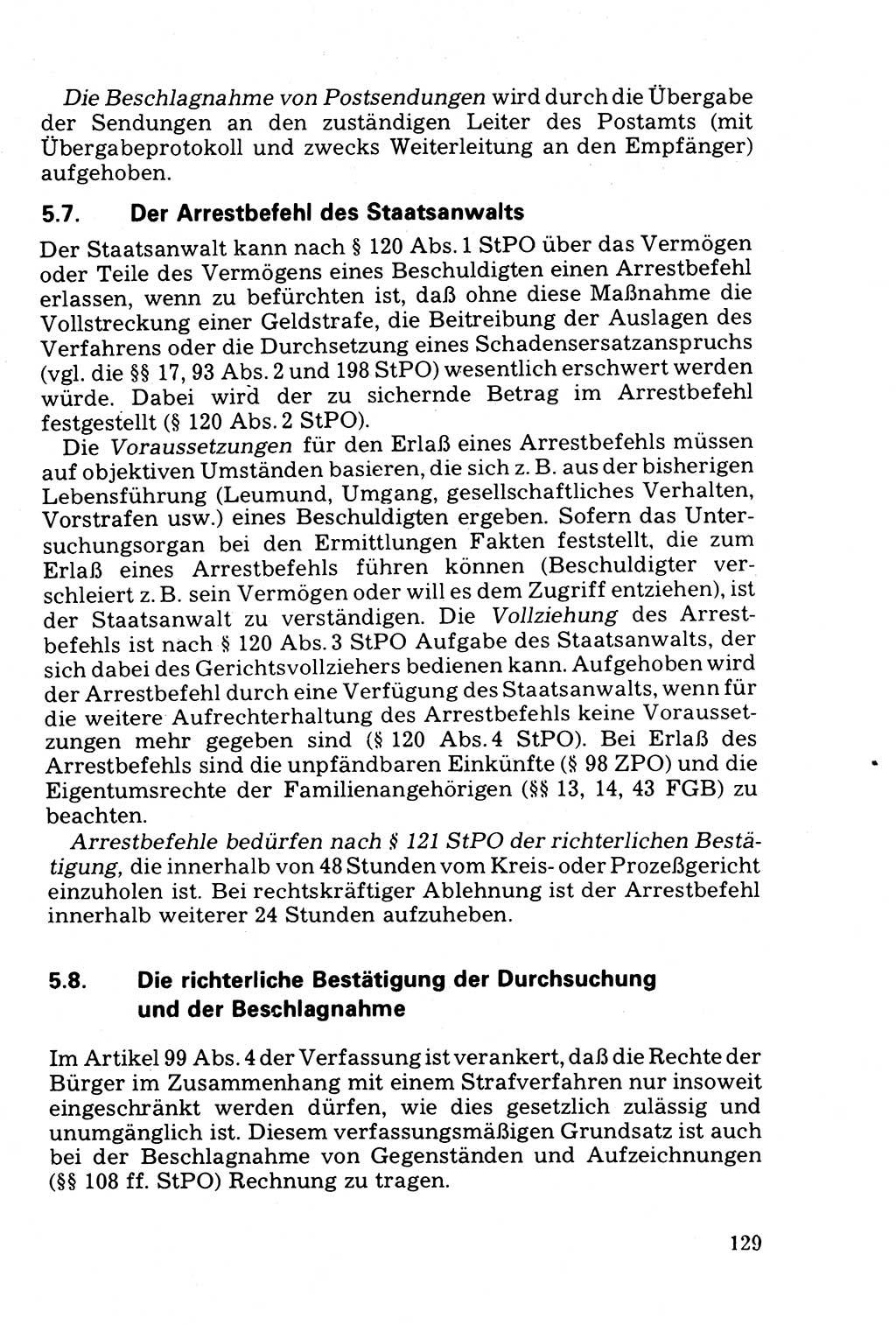 Die Durchsuchung und die Beschlagnahme [Deutsche Demokratische Republik (DDR)] 1979, Seite 129 (Durchs. Beschl. DDR 1979, S. 129)