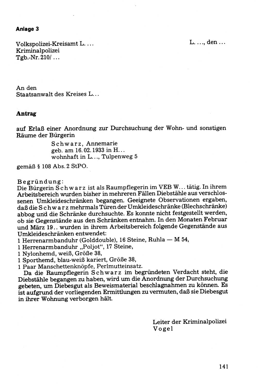 Die Durchsuchung und die Beschlagnahme [Deutsche Demokratische Republik (DDR)] 1979, Seite 141 (Durchs. Beschl. DDR 1979, S. 141)