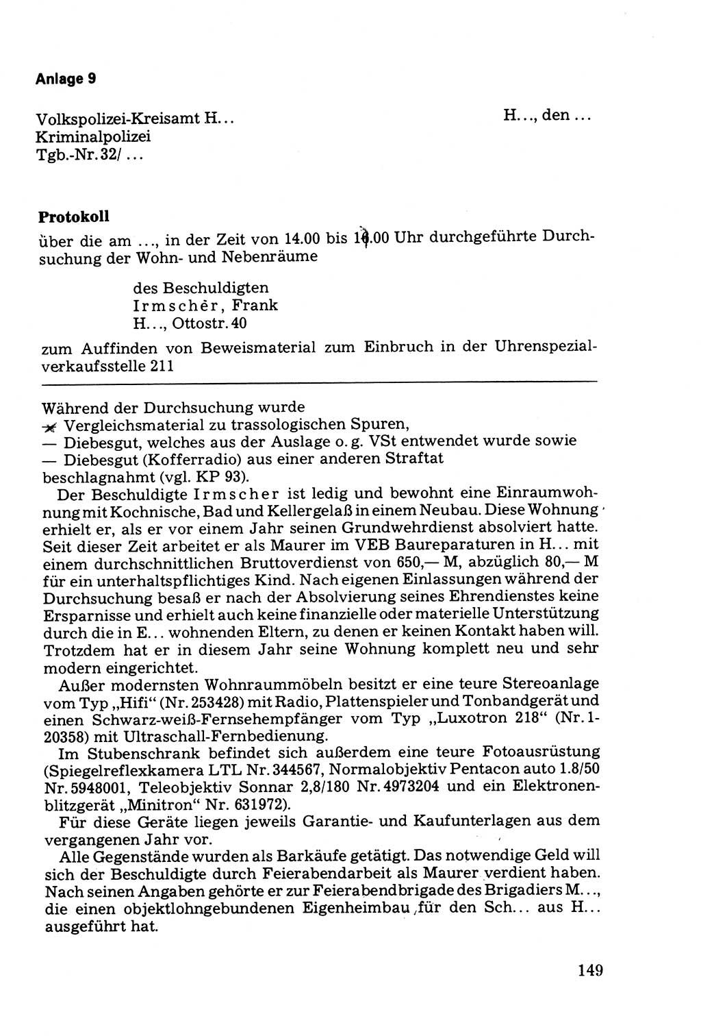 Die Durchsuchung und die Beschlagnahme [Deutsche Demokratische Republik (DDR)] 1979, Seite 149 (Durchs. Beschl. DDR 1979, S. 149)