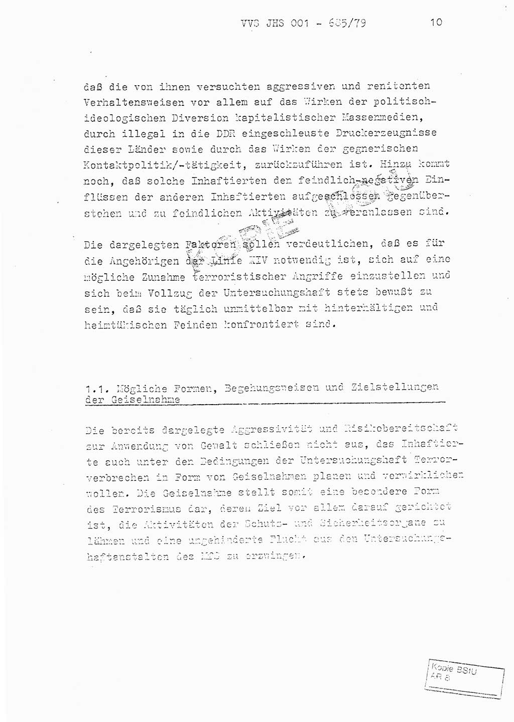 Fachschulabschlußarbeit Oberleutnant Helmut Peckruhn (BV Bln. Abt. ⅩⅣ), Ministerium für Staatssicherheit (MfS) [Deutsche Demokratische Republik (DDR)], Juristische Hochschule (JHS), Vertrauliche Verschlußsache (VVS) 001-685/79, Potsdam 1979, Seite 10 (FS-Abschl.-Arb. MfS DDR JHS VVS 001-685/79 1979, S. 10)