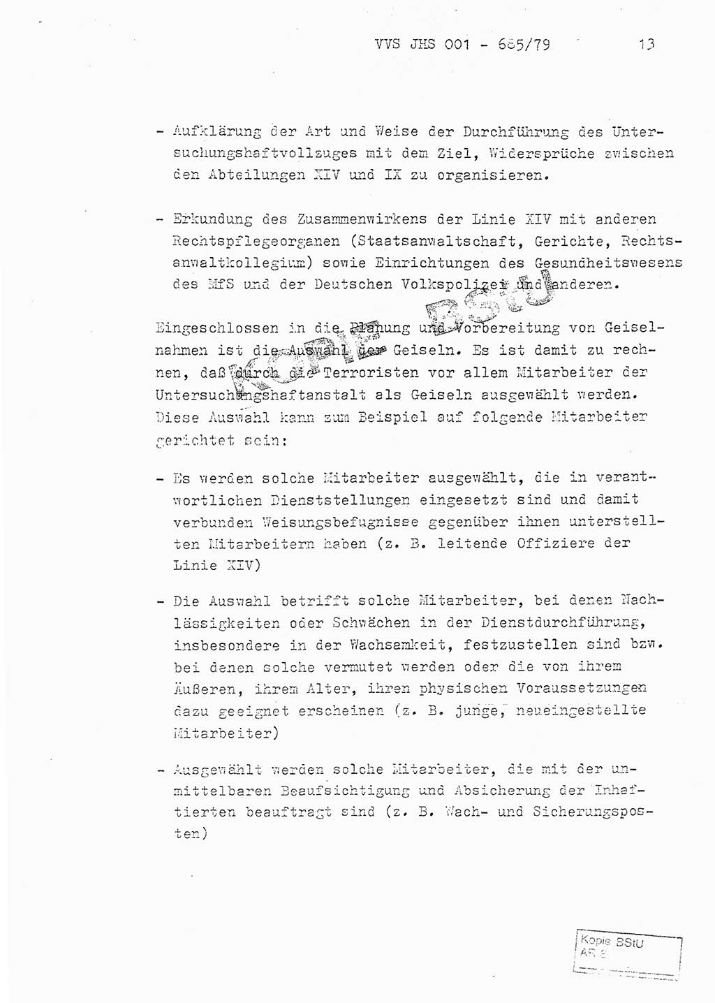 Fachschulabschlußarbeit Oberleutnant Helmut Peckruhn (BV Bln. Abt. ⅩⅣ), Ministerium für Staatssicherheit (MfS) [Deutsche Demokratische Republik (DDR)], Juristische Hochschule (JHS), Vertrauliche Verschlußsache (VVS) 001-685/79, Potsdam 1979, Seite 13 (FS-Abschl.-Arb. MfS DDR JHS VVS 001-685/79 1979, S. 13)