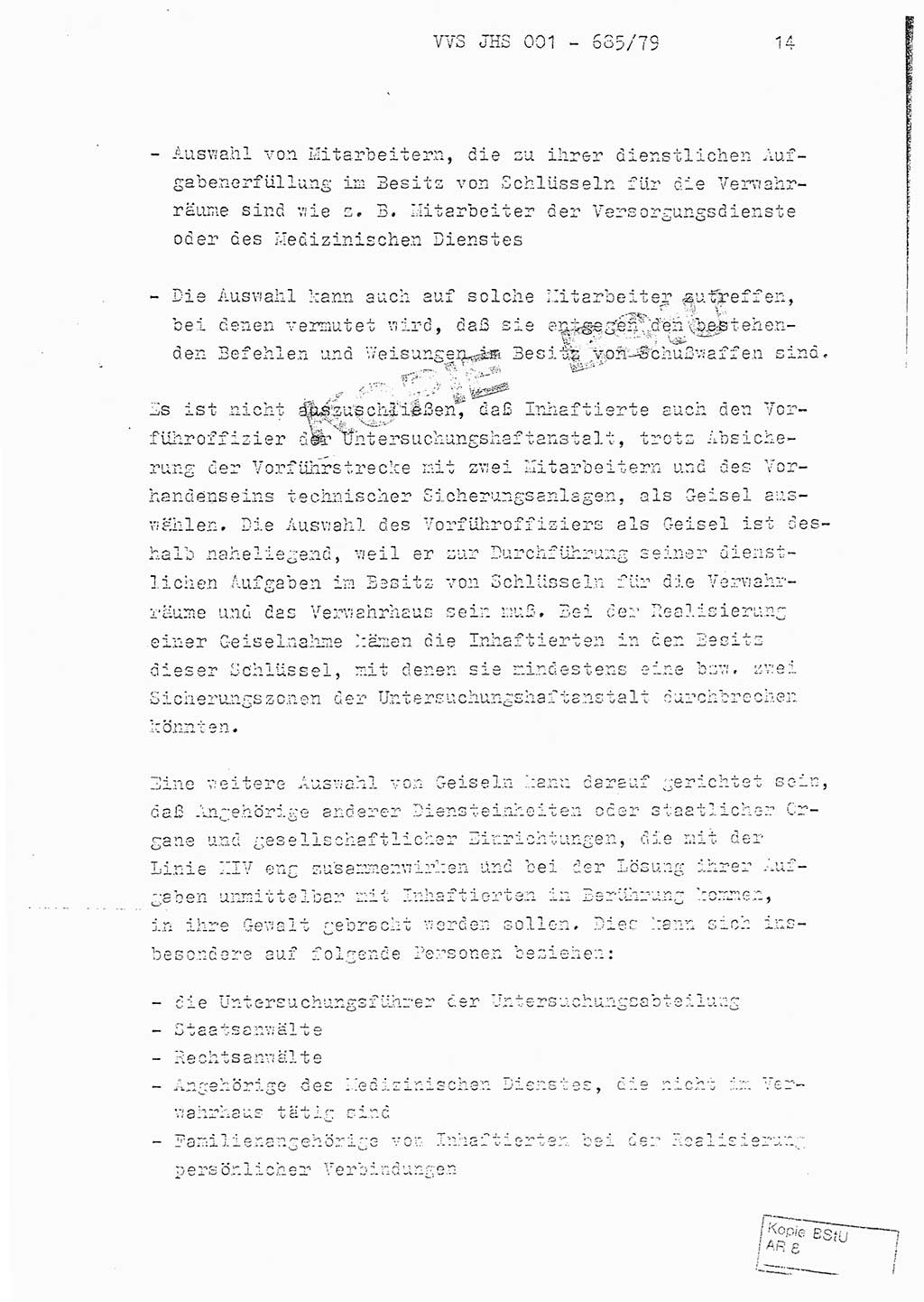 Fachschulabschlußarbeit Oberleutnant Helmut Peckruhn (BV Bln. Abt. ⅩⅣ), Ministerium für Staatssicherheit (MfS) [Deutsche Demokratische Republik (DDR)], Juristische Hochschule (JHS), Vertrauliche Verschlußsache (VVS) 001-685/79, Potsdam 1979, Seite 14 (FS-Abschl.-Arb. MfS DDR JHS VVS 001-685/79 1979, S. 14)