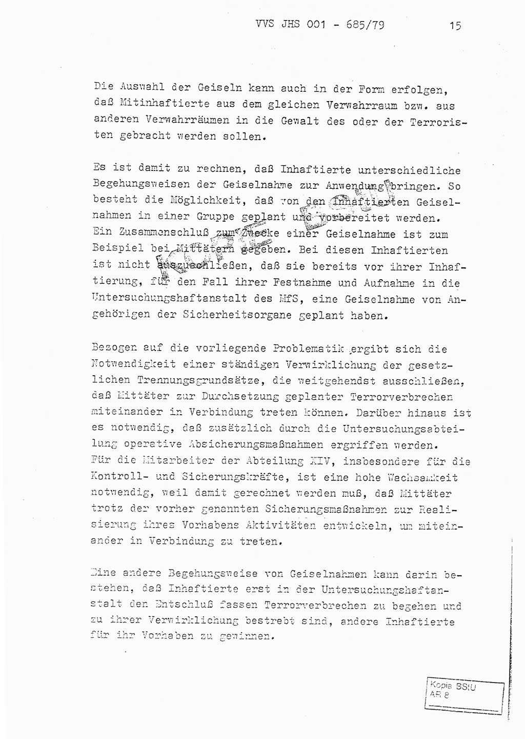 Fachschulabschlußarbeit Oberleutnant Helmut Peckruhn (BV Bln. Abt. ⅩⅣ), Ministerium für Staatssicherheit (MfS) [Deutsche Demokratische Republik (DDR)], Juristische Hochschule (JHS), Vertrauliche Verschlußsache (VVS) 001-685/79, Potsdam 1979, Seite 15 (FS-Abschl.-Arb. MfS DDR JHS VVS 001-685/79 1979, S. 15)