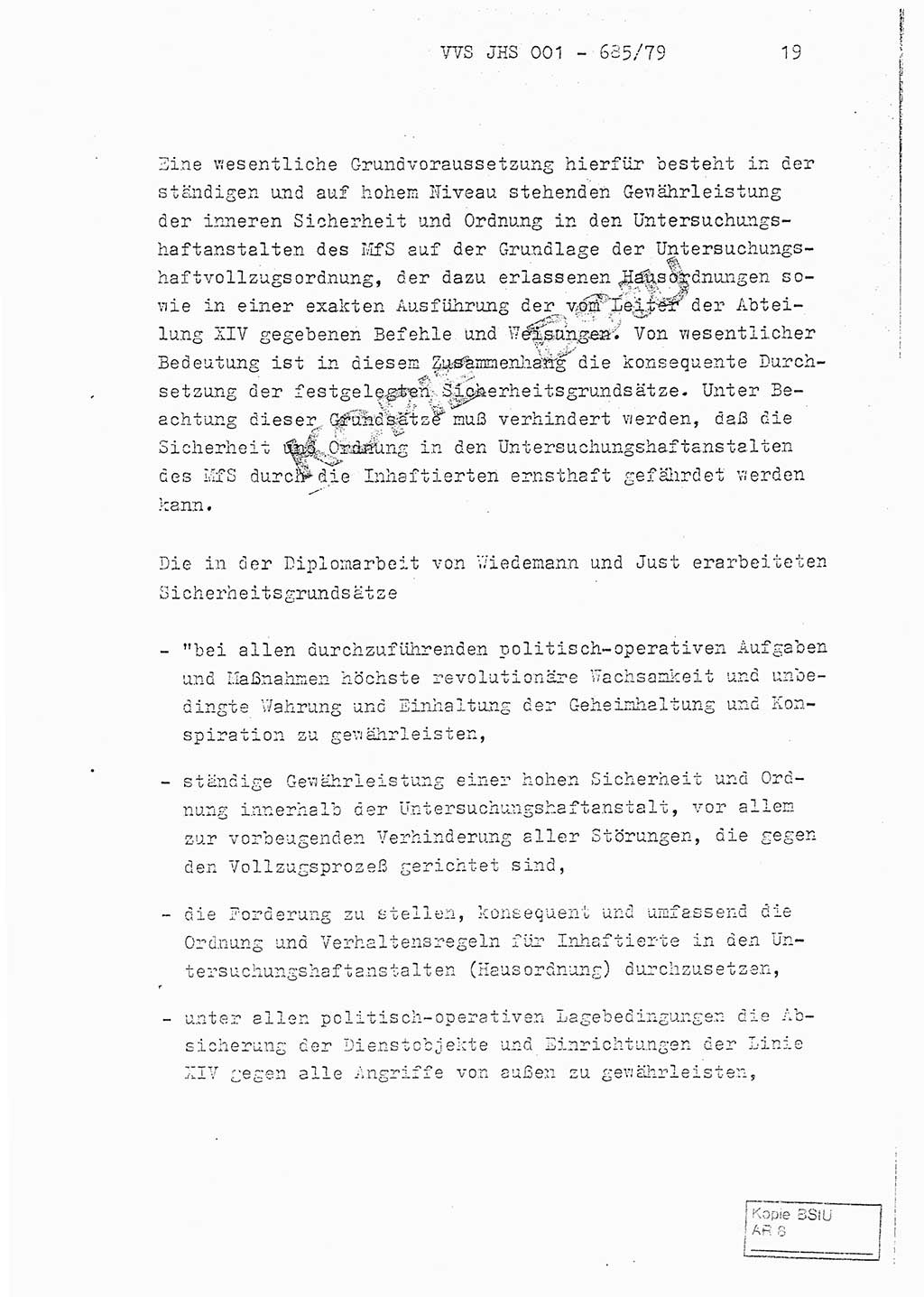 Fachschulabschlußarbeit Oberleutnant Helmut Peckruhn (BV Bln. Abt. ⅩⅣ), Ministerium für Staatssicherheit (MfS) [Deutsche Demokratische Republik (DDR)], Juristische Hochschule (JHS), Vertrauliche Verschlußsache (VVS) 001-685/79, Potsdam 1979, Seite 19 (FS-Abschl.-Arb. MfS DDR JHS VVS 001-685/79 1979, S. 19)